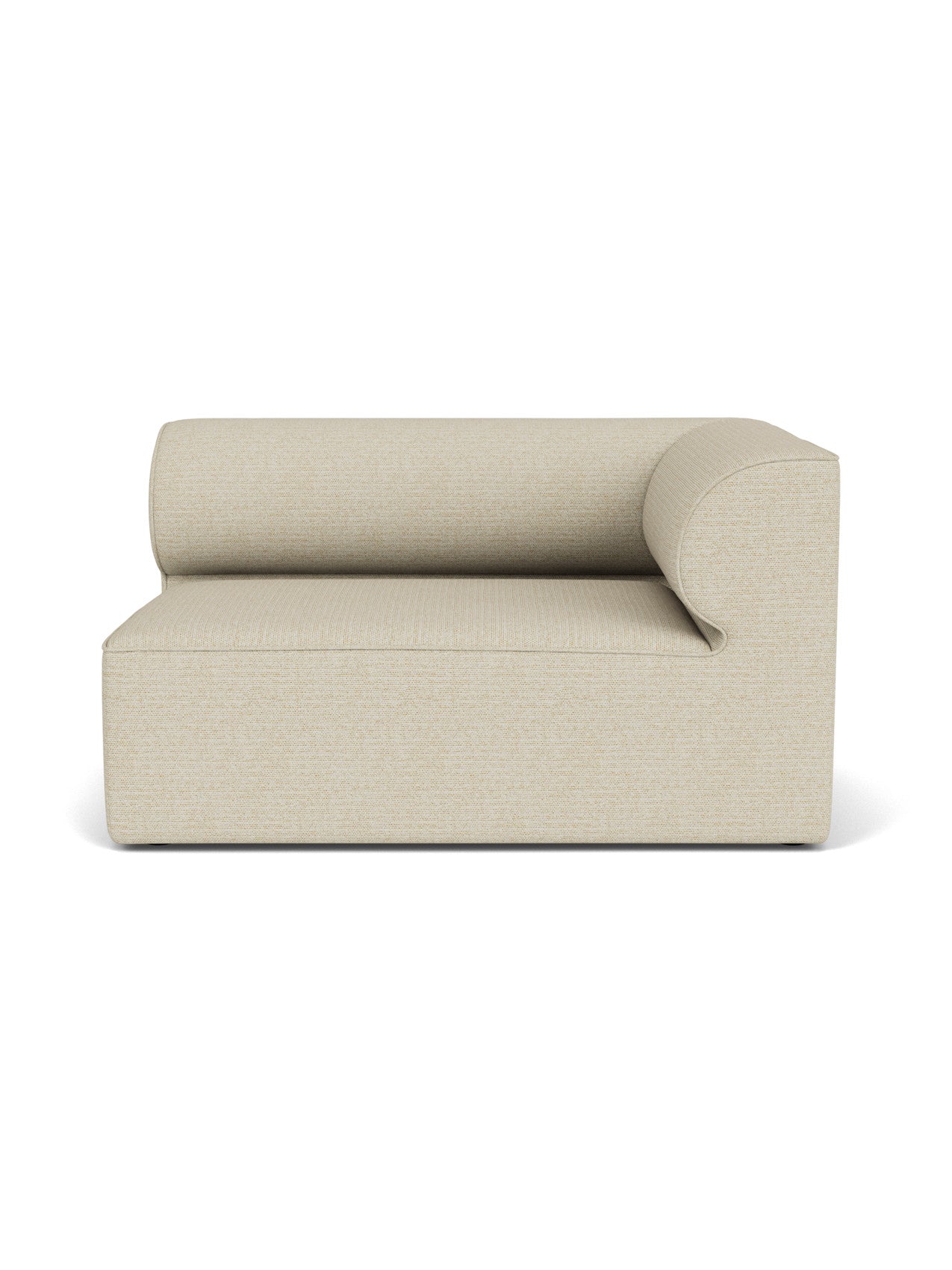 A front view of the Eave Modular Sofa, 96, Corner 144 Right module in a light beige fabric against a white background.