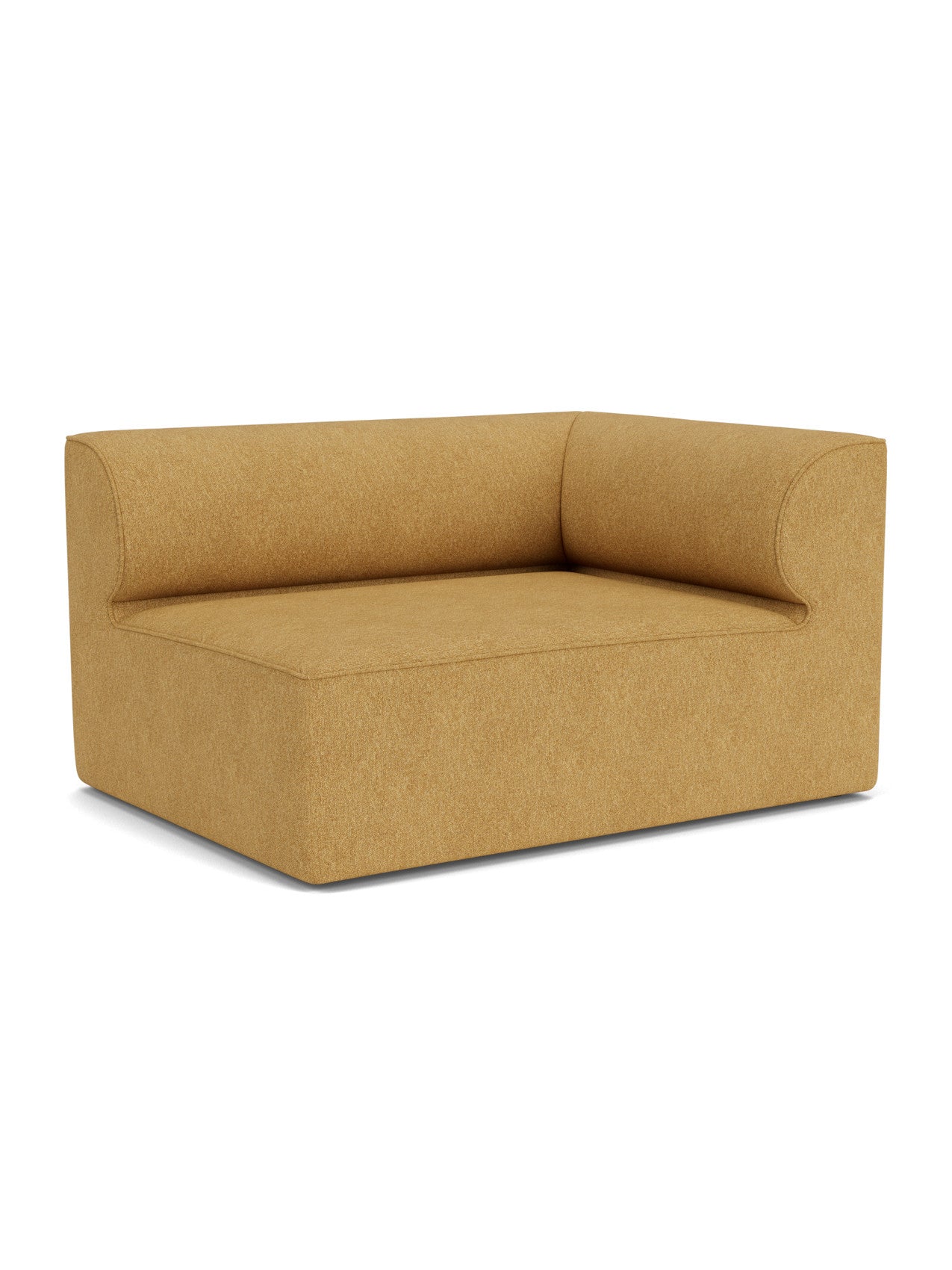Eave Modular Sofa, 96, Corner 144 right module in a mustard yellow textured fabric, shown at an angle on a white background.