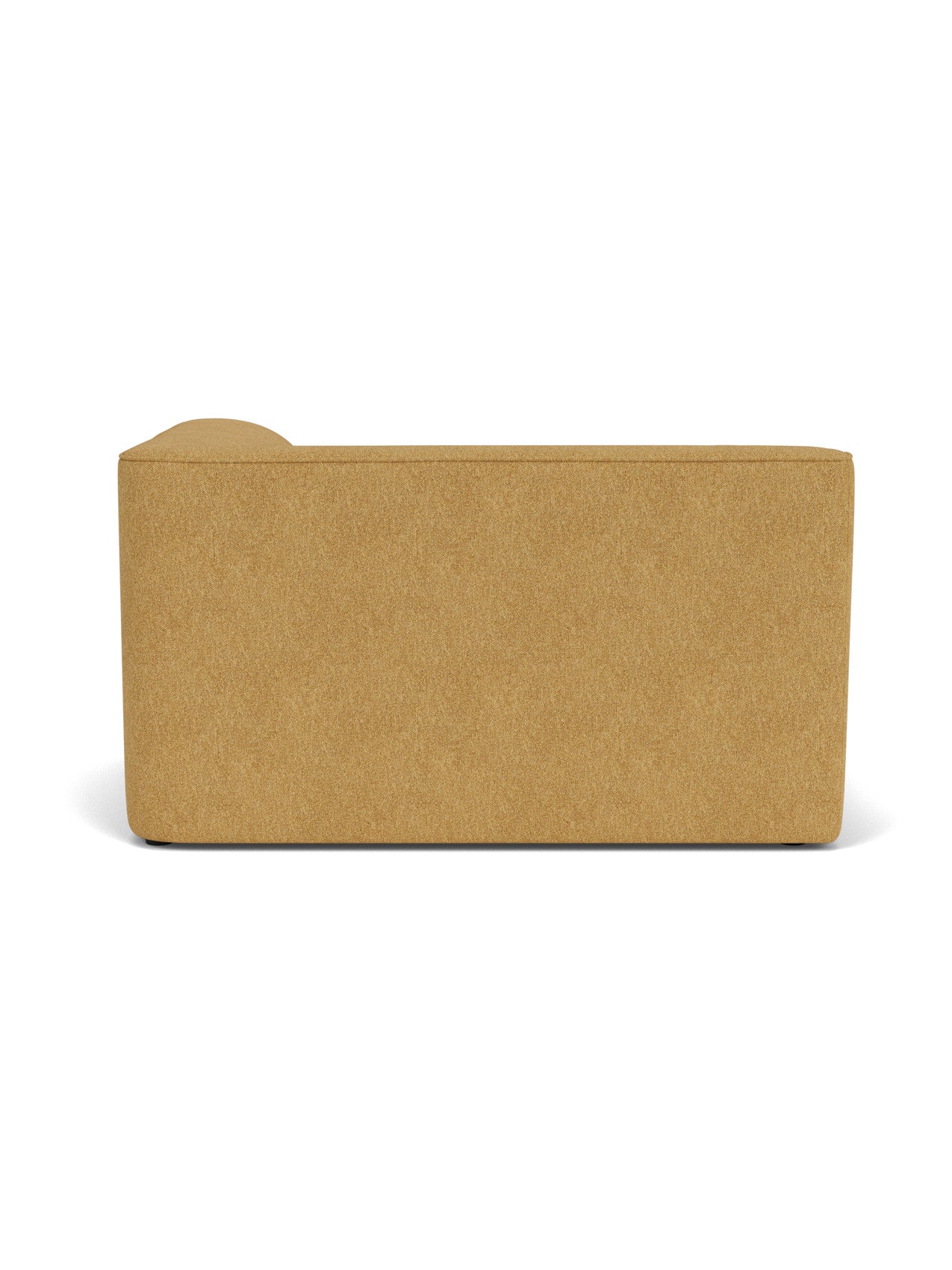 Back view of the Eave Modular Sofa, 96, Corner 144, upholstered in a textured, mustard-yellow fabric on a white background.