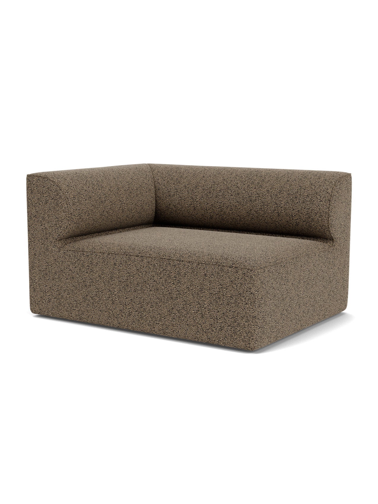 The Eave Modular Sofa, 96, Corner 144. A corner module shown at an angle, upholstered in a textured, speckled brown fabric.