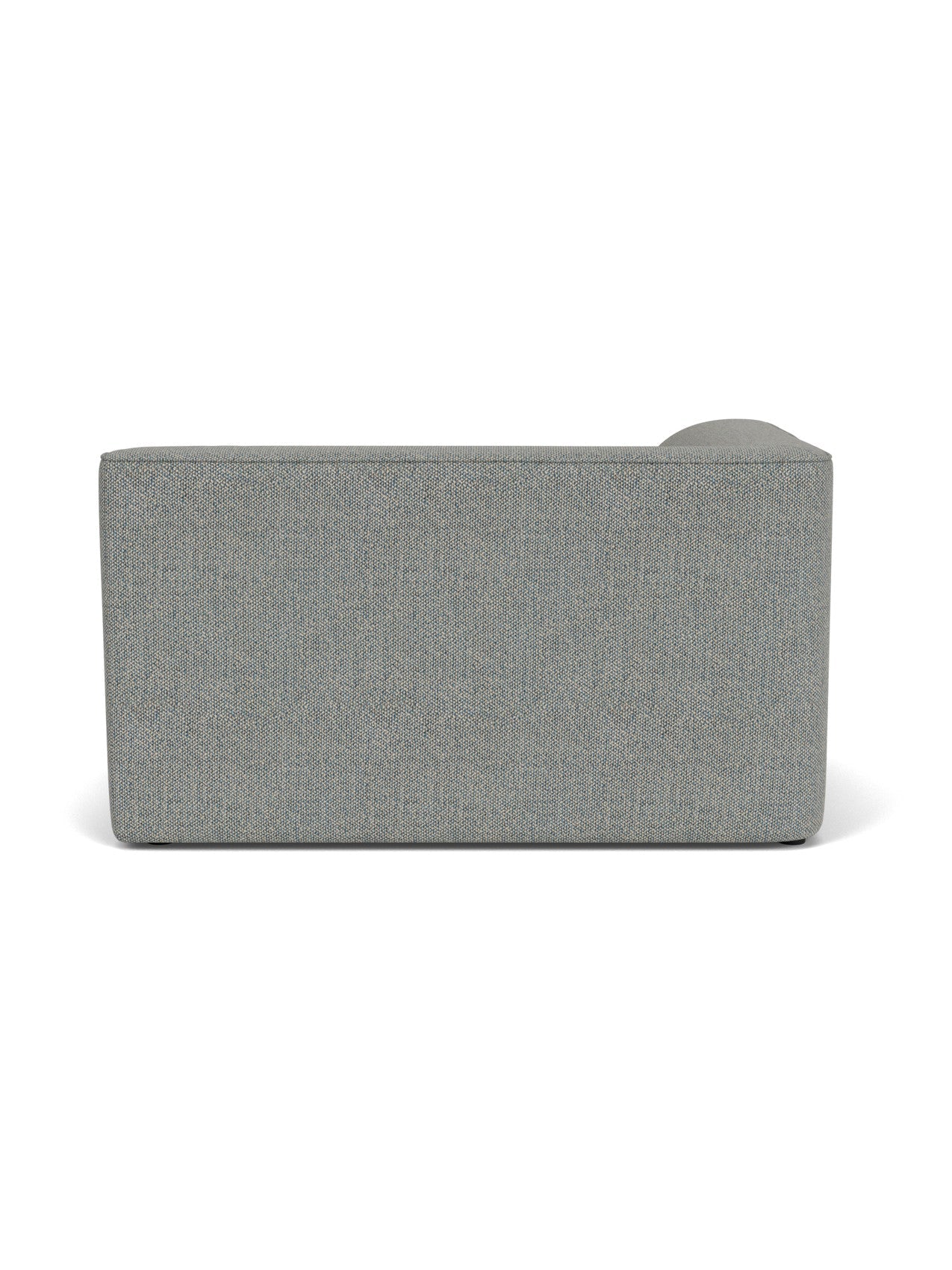 A back view of the Eave Modular Sofa, 96, Corner 144, upholstered in a textured grey fabric, against a white background.