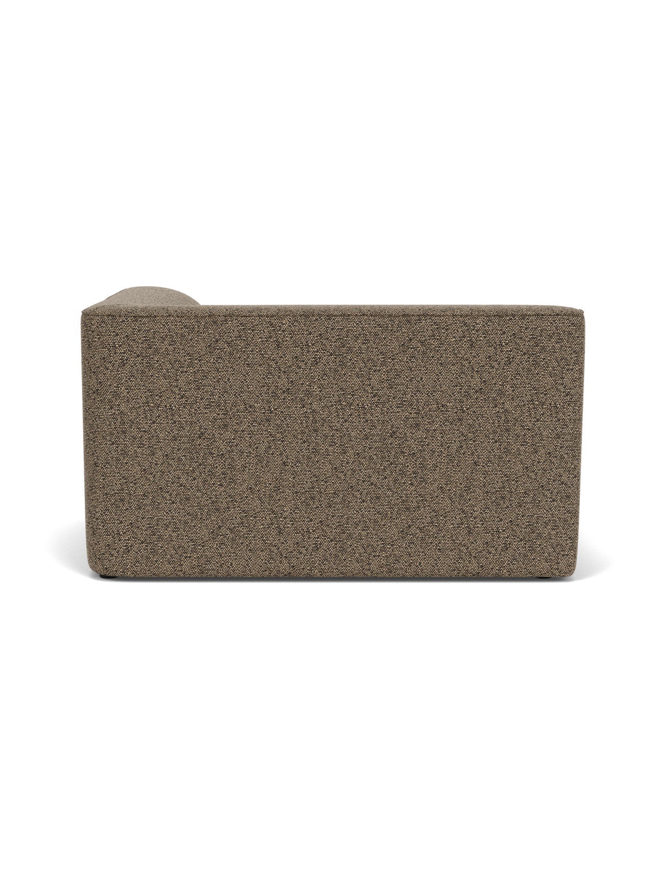 A back view of the Eave Modular Sofa, 96, Corner 144, upholstered in a textured, brown Safire fabric against a background.