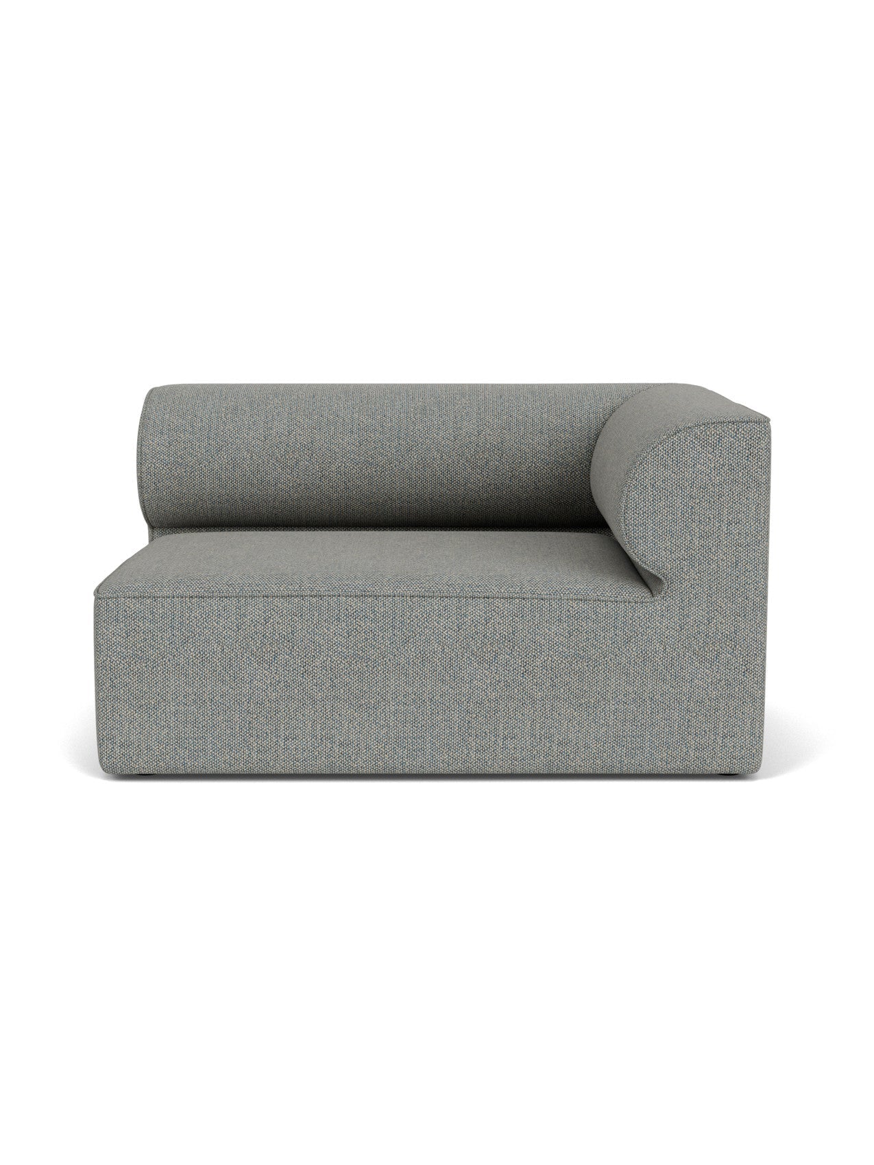 Front view of the Eave Modular Sofa, 96, Corner 144, right module, upholstered in grey Safire 12 fabric.