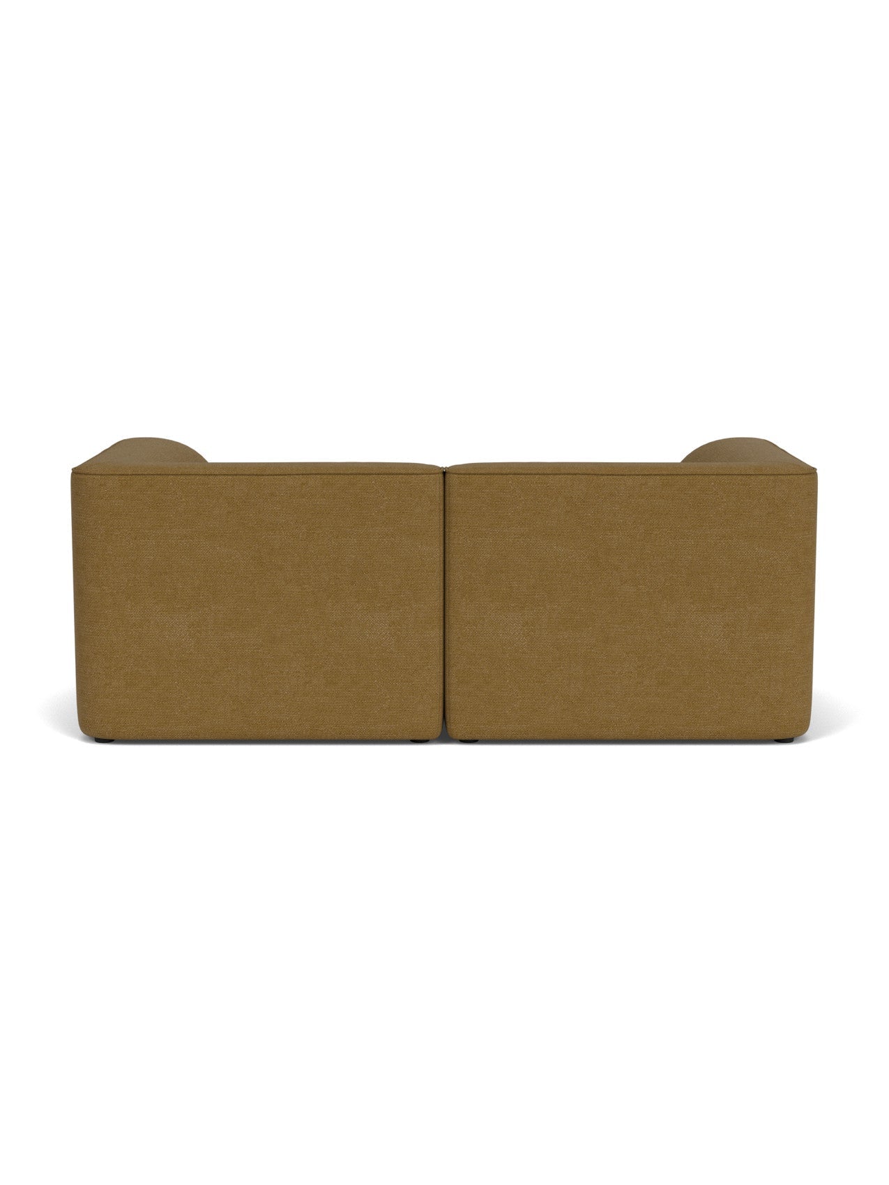 Back view of the Eave Modular Sofa, 96, 2-seater, Configuration 1, upholstered in a textured brown Audo Bouclé 06 fabric.