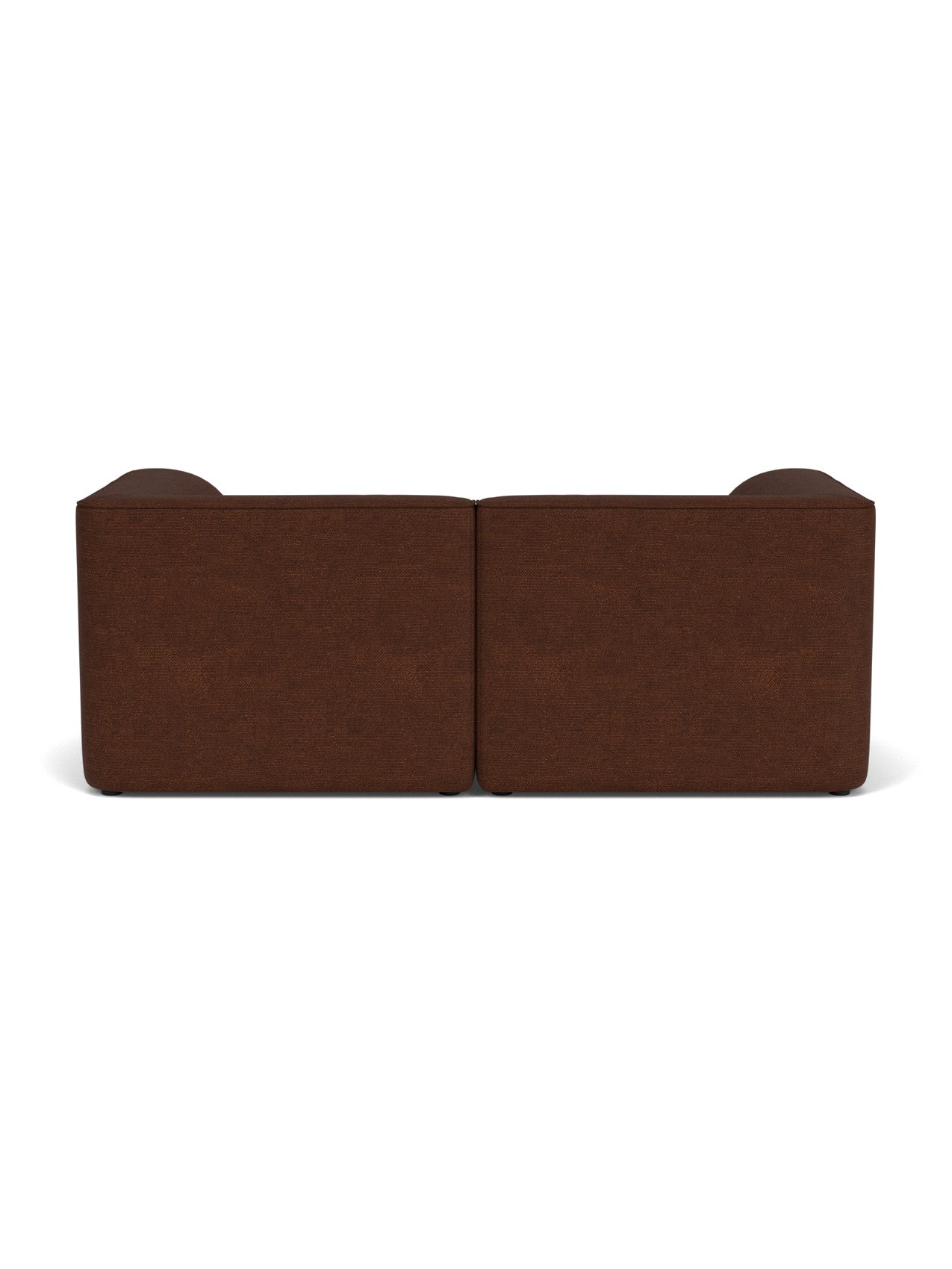 Rear view of the Eave Modular Sofa, 96, 2-seater, Configuration 1, showing its low back and curved armrests in brown bouclé.