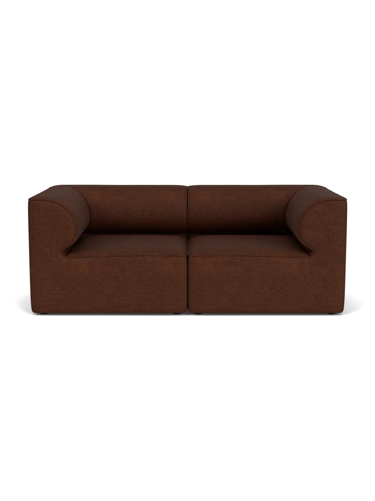 Eave Modular Sofa, 96, 2-seater, Configuration 1, upholstered in brown bouclé fabric. Front view on white background.