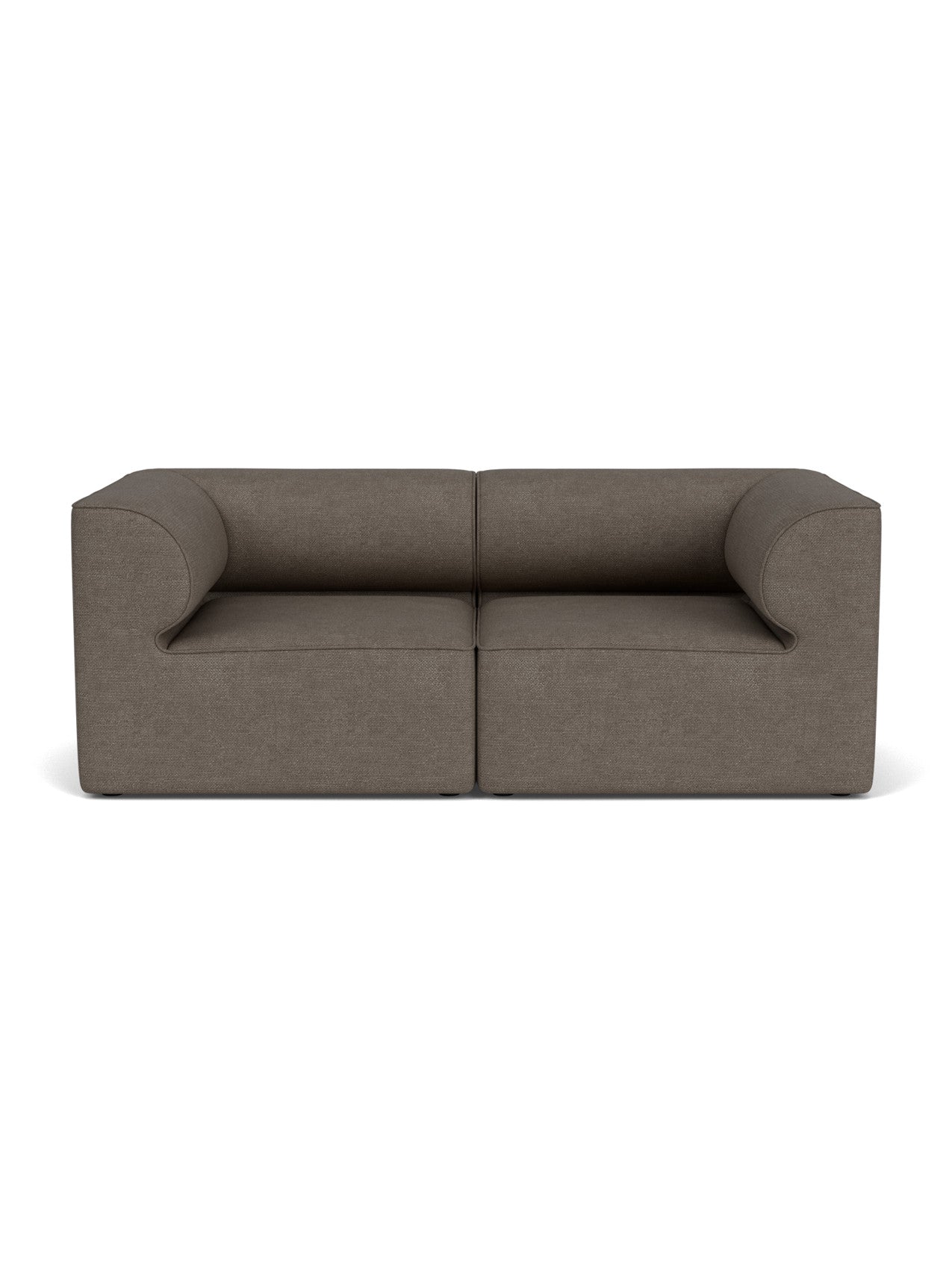 A front view of the Eave Modular Sofa, 96, 2-seater, Configuration 1, upholstered in a dark brown Audo Bouclé fabric.