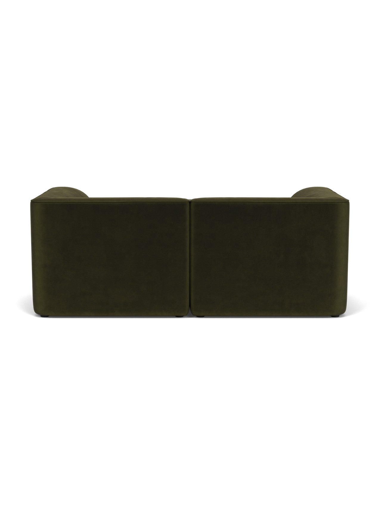 Back view of the Eave Modular Sofa, 96, 2-seater, Configuration 1, in a dark green fabric, seen against a white background.