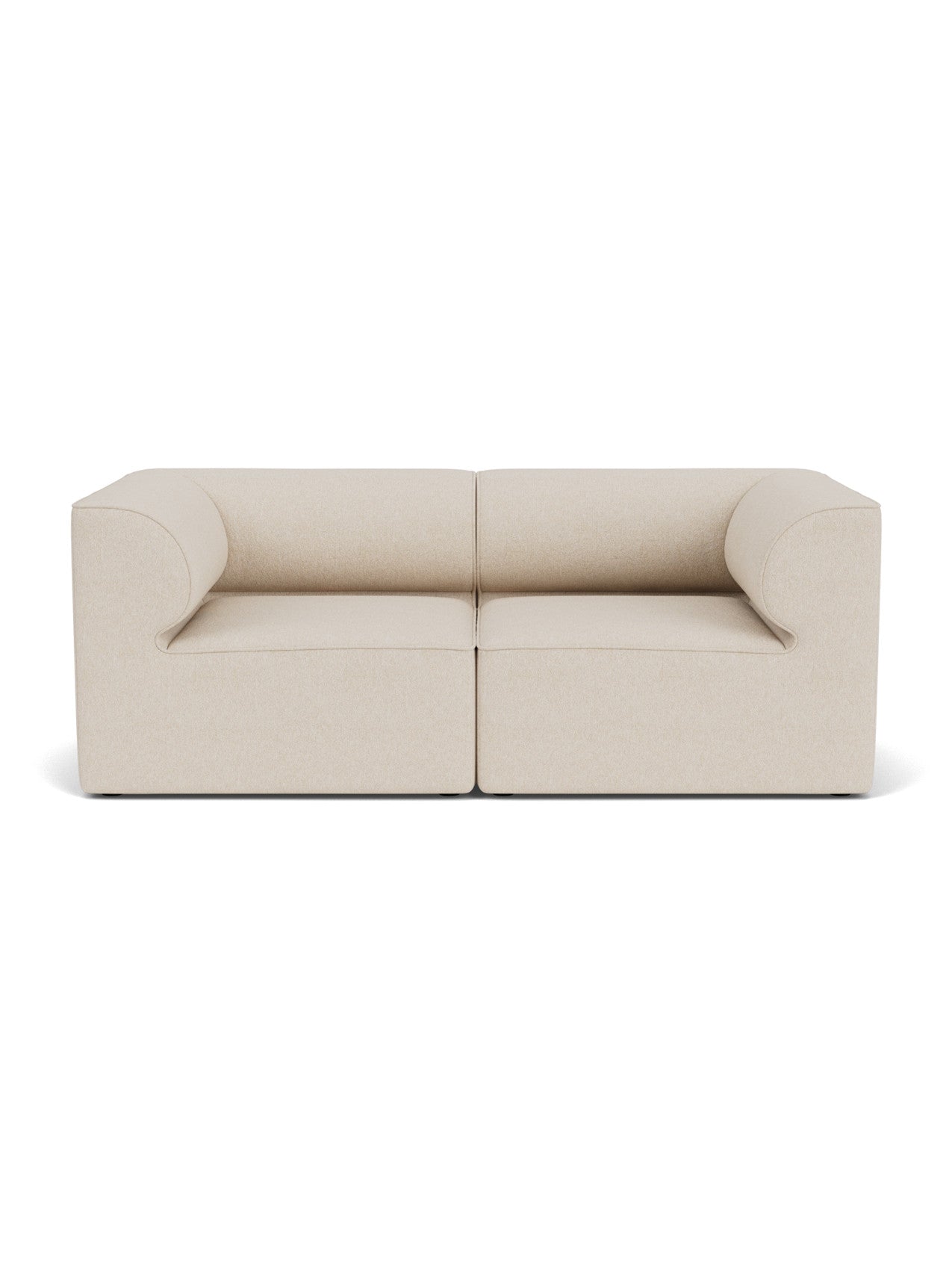 Front view of the Eave Modular Sofa, 96, 2-seater, Configuration 1 in a light beige textured fabric on a white background.