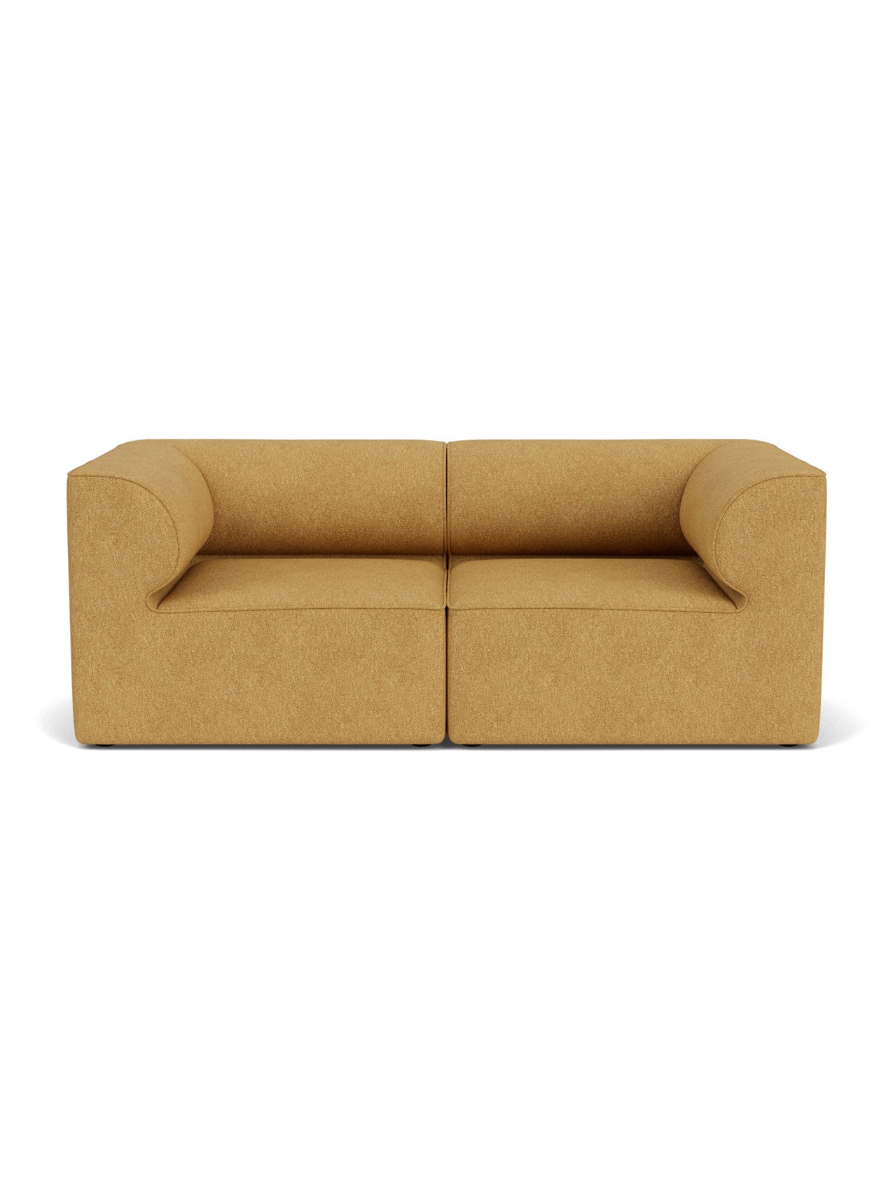 Front view of the Eave Modular Sofa, a moss-coloured 2-seater with distinctive curved armrests, against a white background.