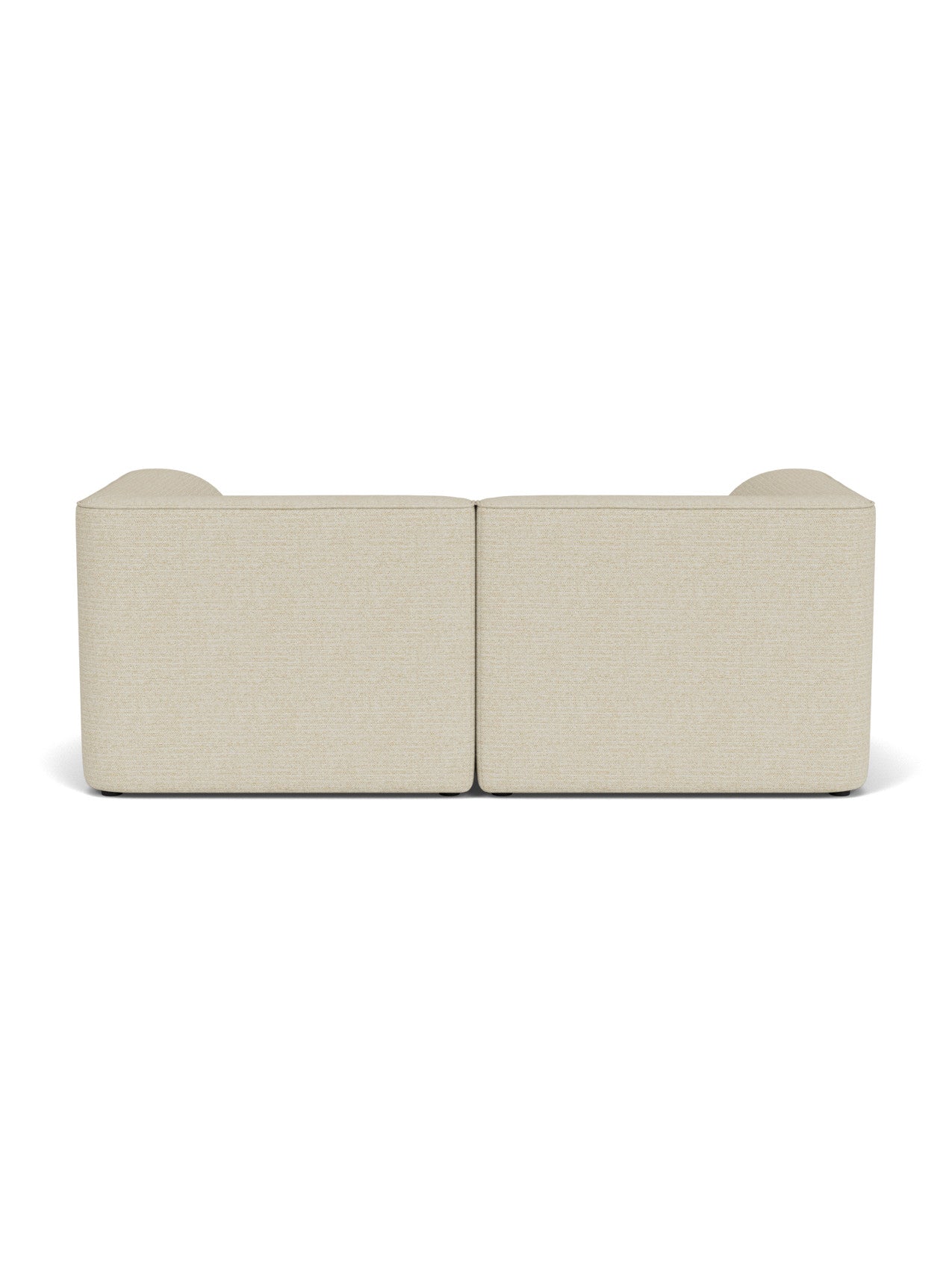 Back view of the Eave Modular Sofa, 96, 2-seater, Configuration 1, upholstered in a light beige fabric on a white background.