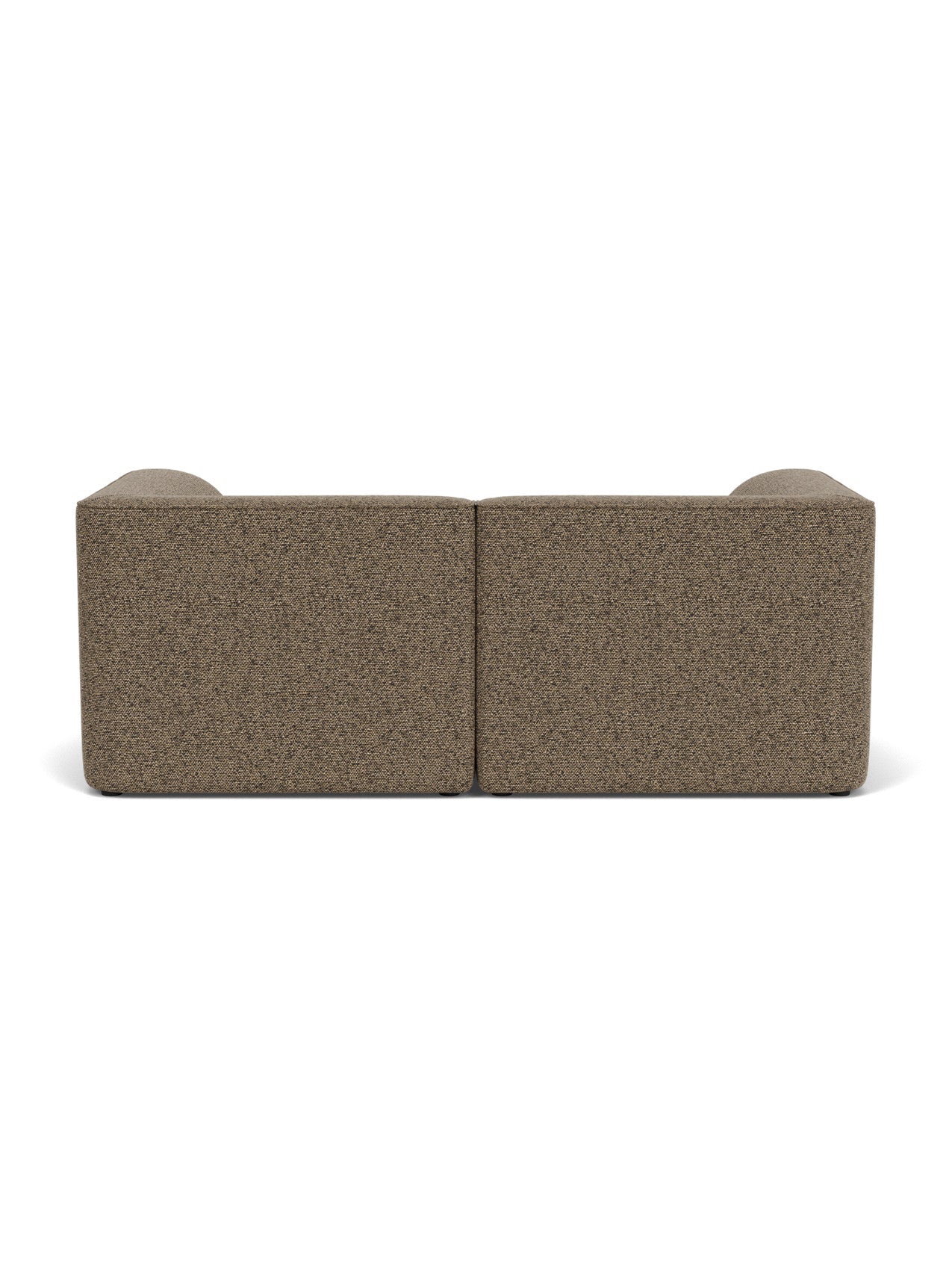 Back view of the Eave Modular Sofa, 96, 2-seater, Configuration 1, upholstered in a textured brown Safire 001 fabric.