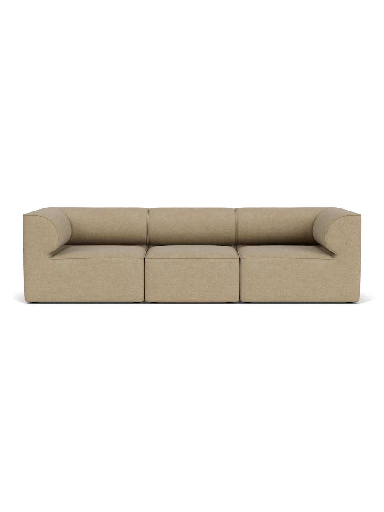 Front view of the Eave Modular Sofa, 96, 3-Seater, Configuration 2 in a beige bouclé fabric against a white background.