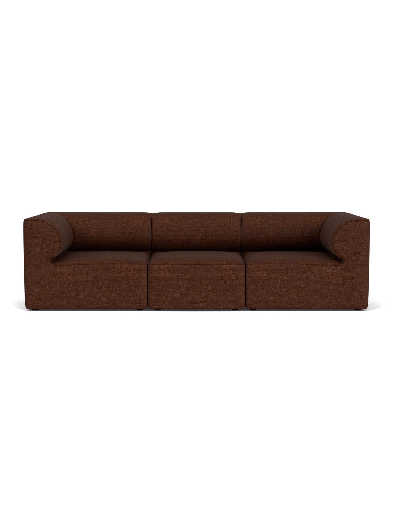 Front view of the Eave Modular Sofa, 96, 3-Seater, Configuration 2, in a textured brown bouclé fabric on a white background.