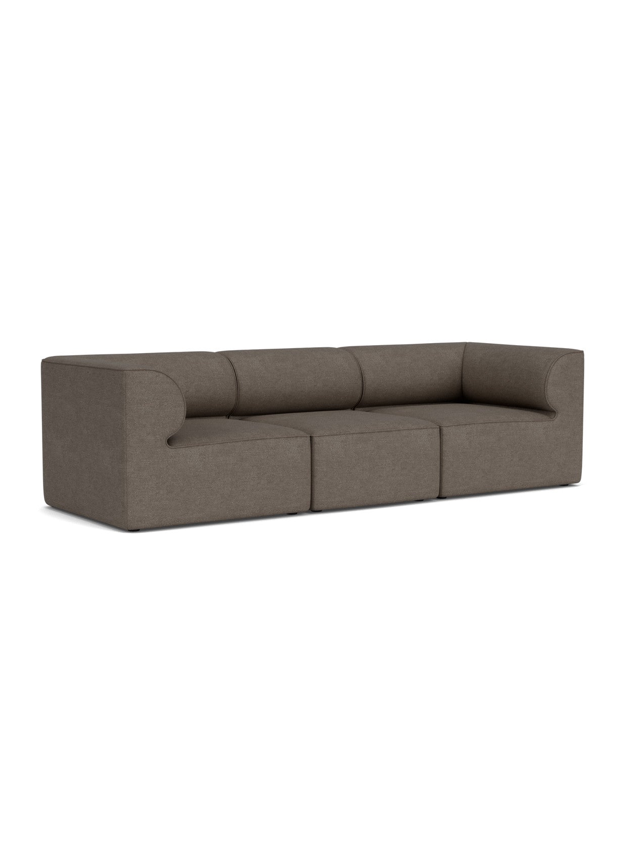 The Eave Modular Sofa, 96, 3-Seater, Configuration 2, upholstered in a textured brown bouclé fabric, viewed from an angle.