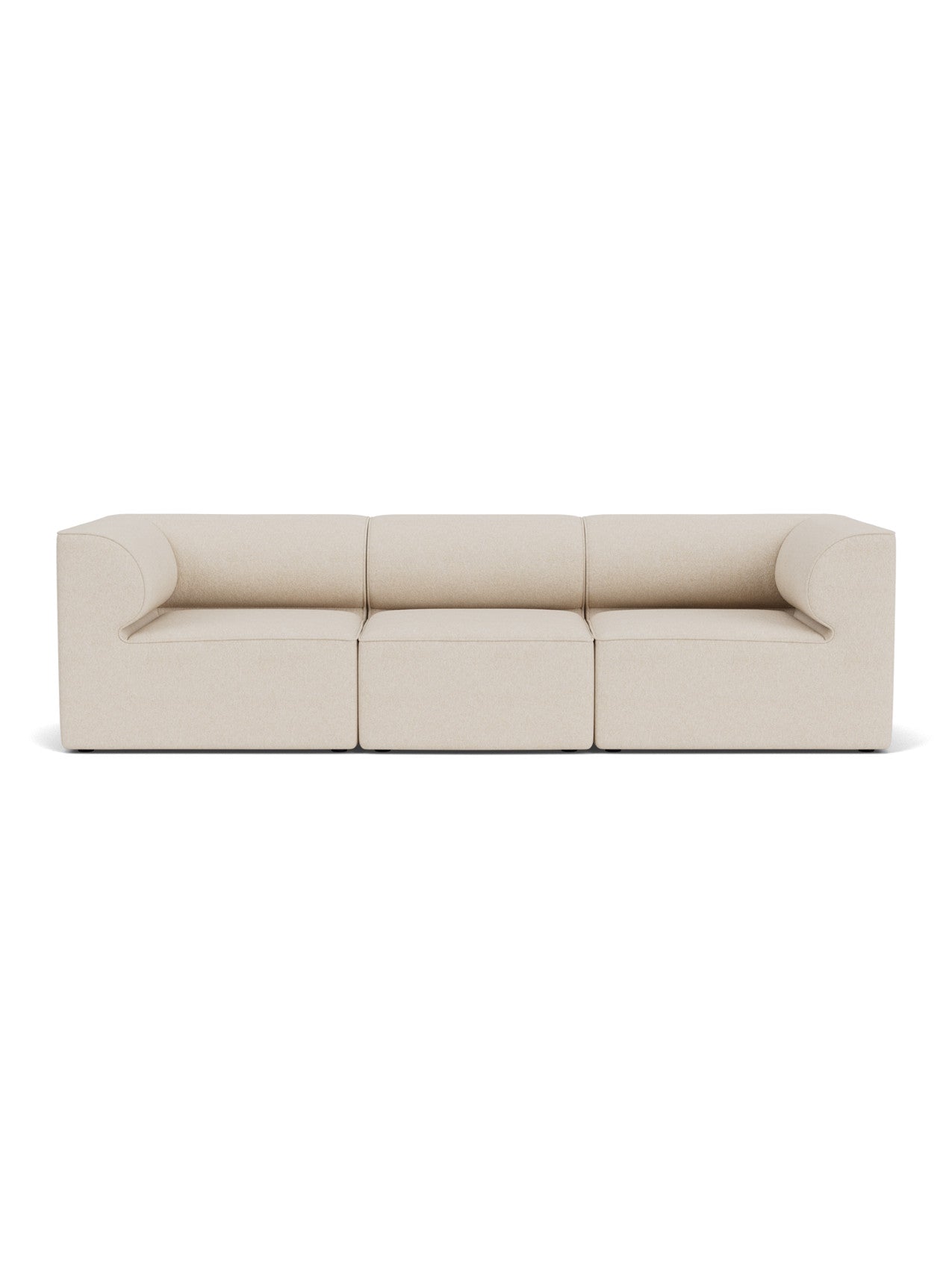 Eave Modular Sofa, 96, 3-Seater, Configuration 2, light beige fabric. Front view showing its three modules and curved arms.