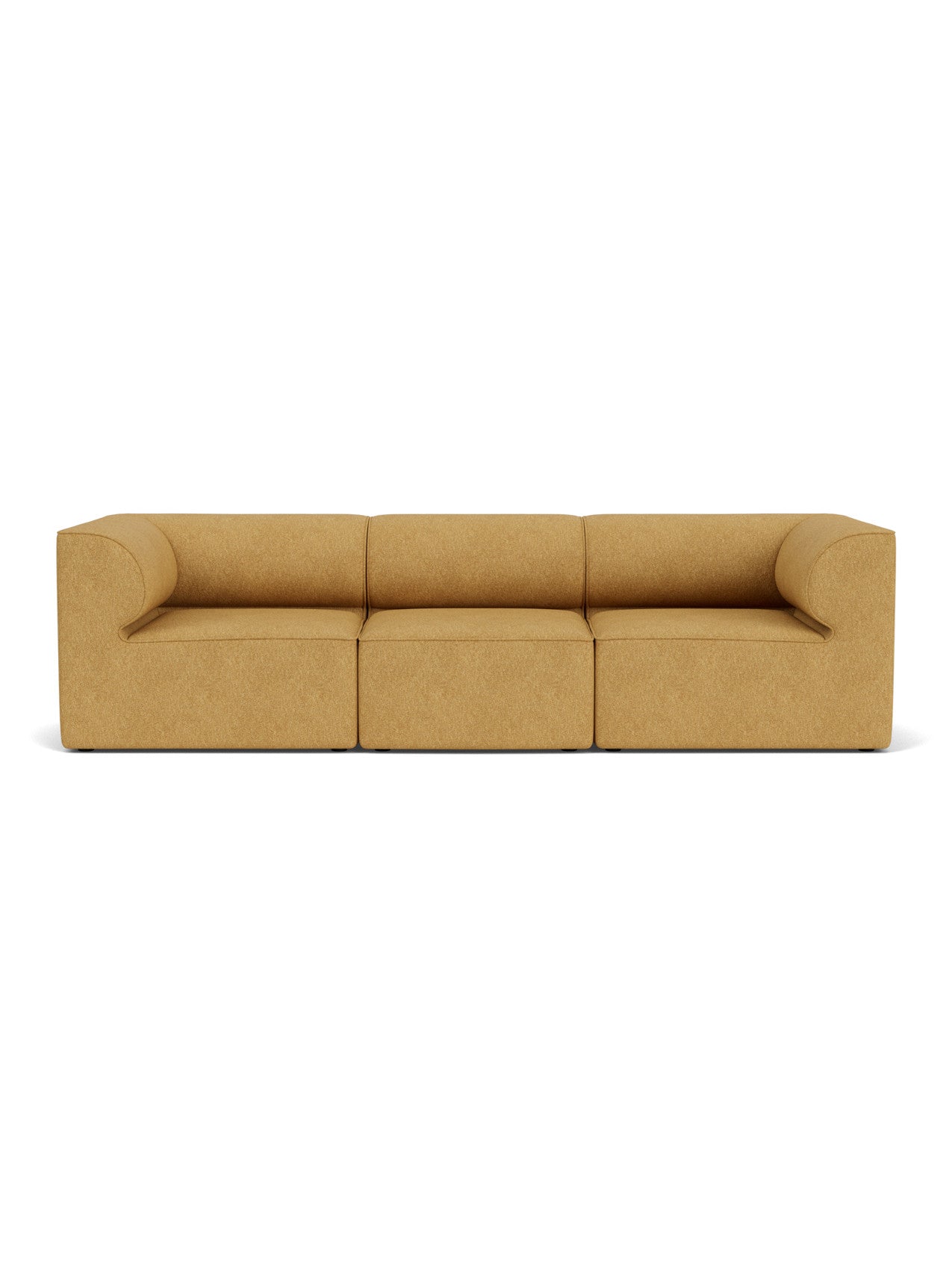 A front-facing view of the Eave Modular Sofa, 3-seater in textured mustard yellow fabric, against a plain white background.