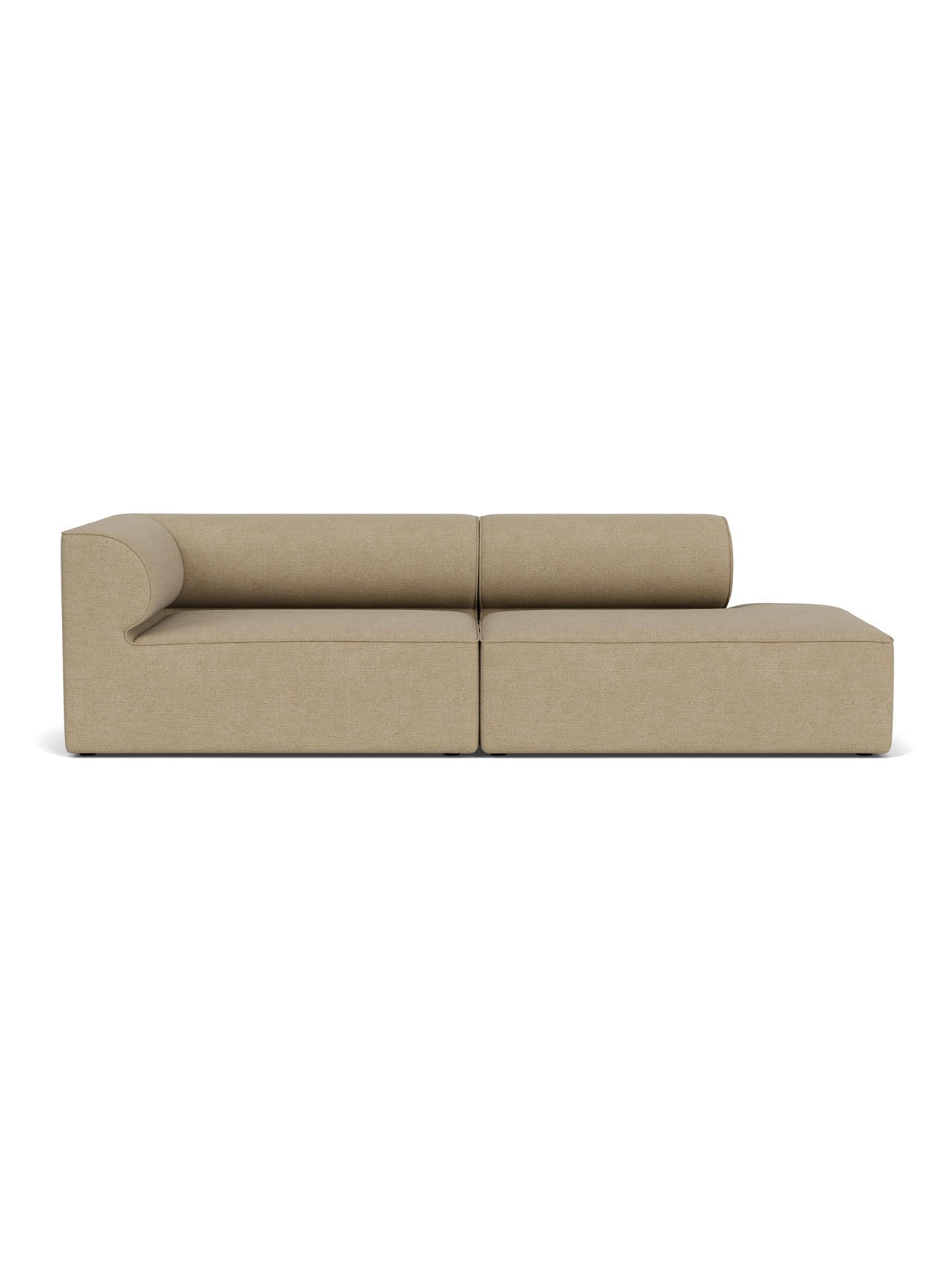 Front view of the Eave Modular Sofa, 96, 2.5-seater, Configuration 3, upholstered in a light beige Audo Bouclé 02 fabric.