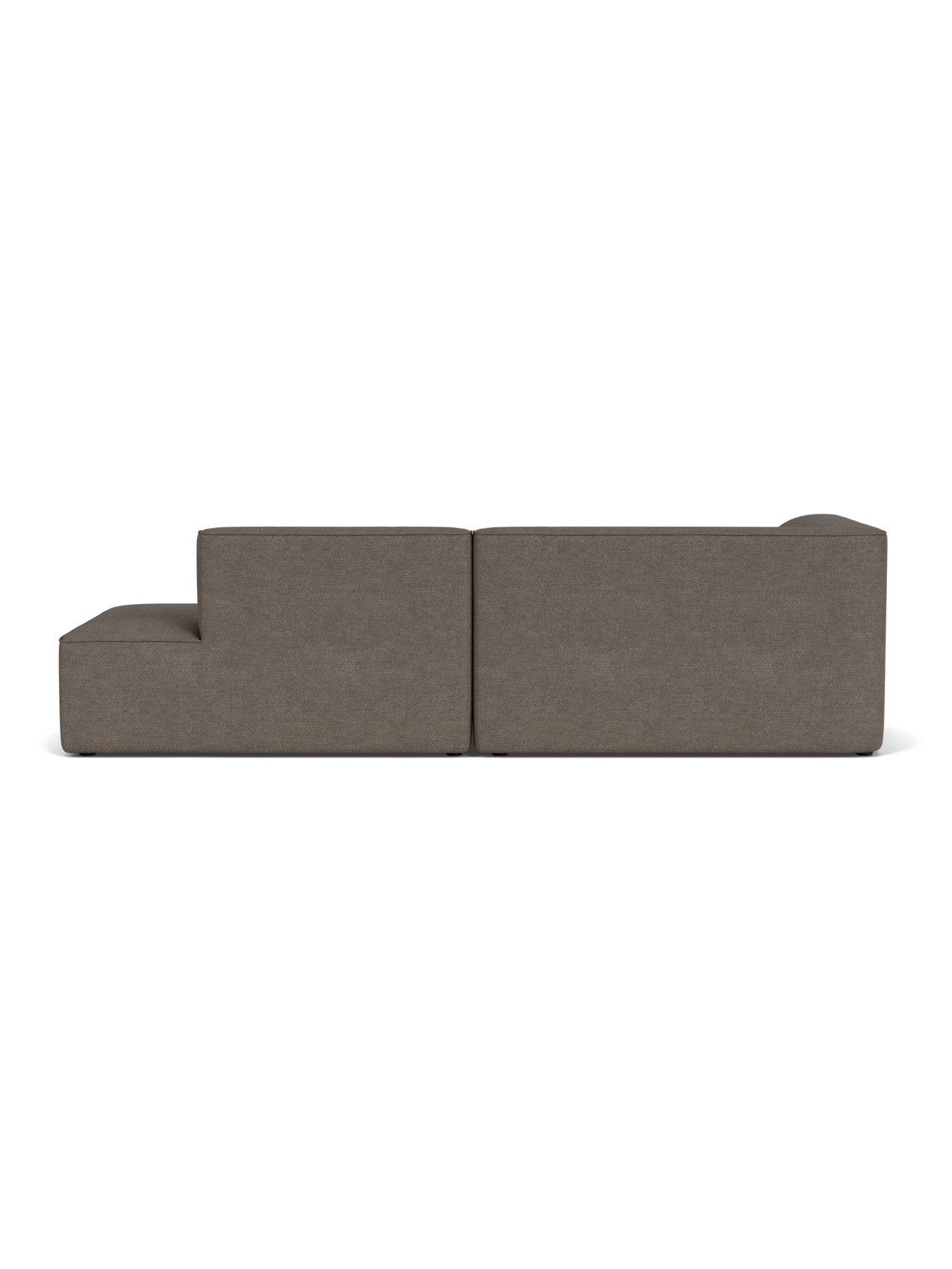 Back view of the Eave Modular Sofa, 96, Configuration 3, upholstered in textured, brown Audo Bouclé 16 fabric.