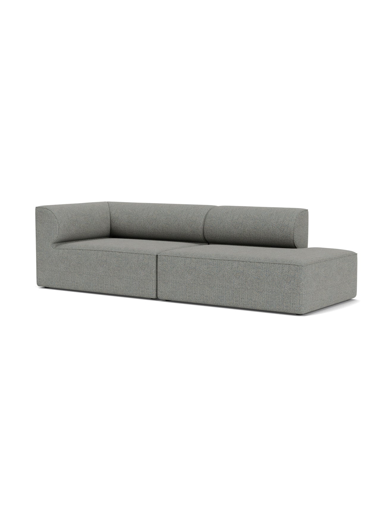 Angled view of the Eave Modular Sofa, 96, a 2.5-seater in Configuration 3, upholstered in textured grey Safire 012 fabric.