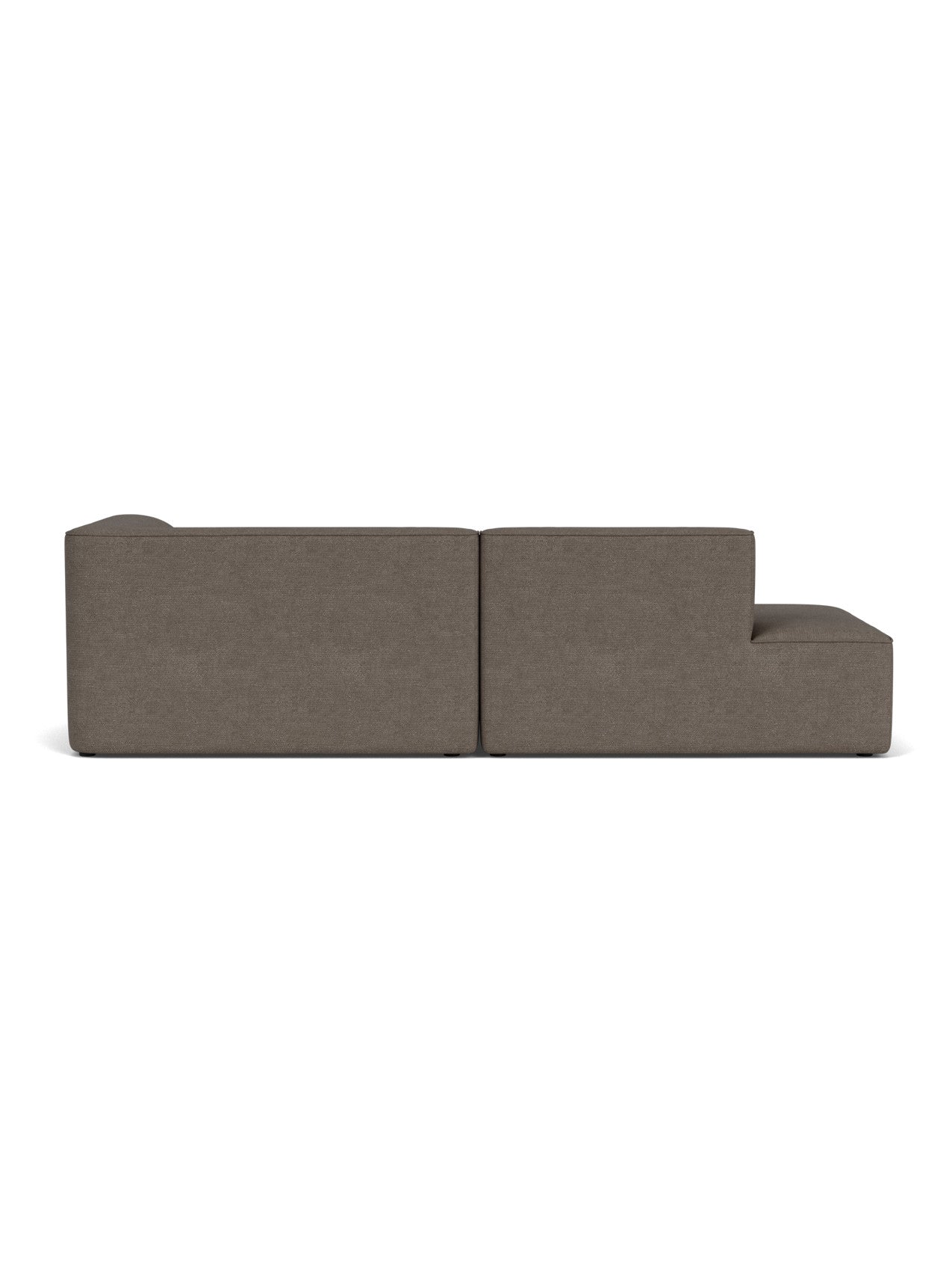 Rear view of the Eave Modular Sofa, 2.5-seater, Configuration 4, in dark brown Audo Bouclé 16 fabric, on a white background.