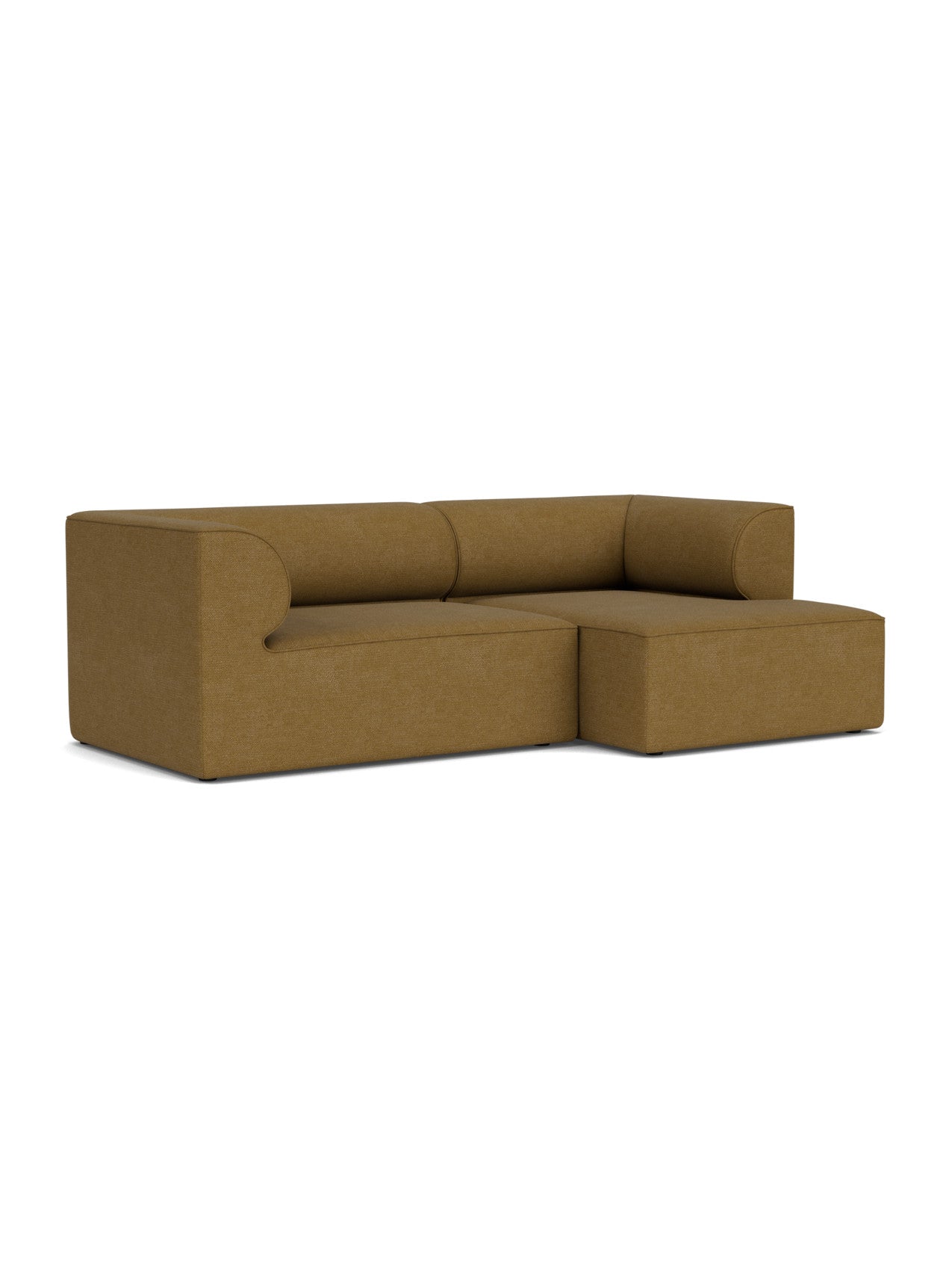 Eave Modular Sofa, 96, Configuration 5, an L-shaped sofa with a right chaise longue, upholstered in brown bouclé fabric.