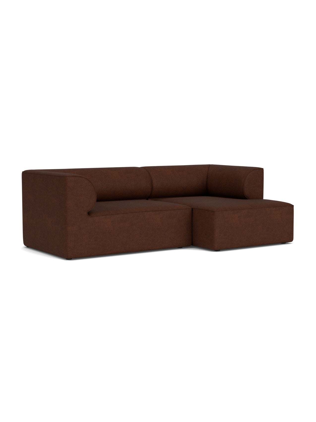 The Eave Modular Sofa, 96, Configuration 5, in a dark brown Bouclé fabric, shown at an angle against a white background.