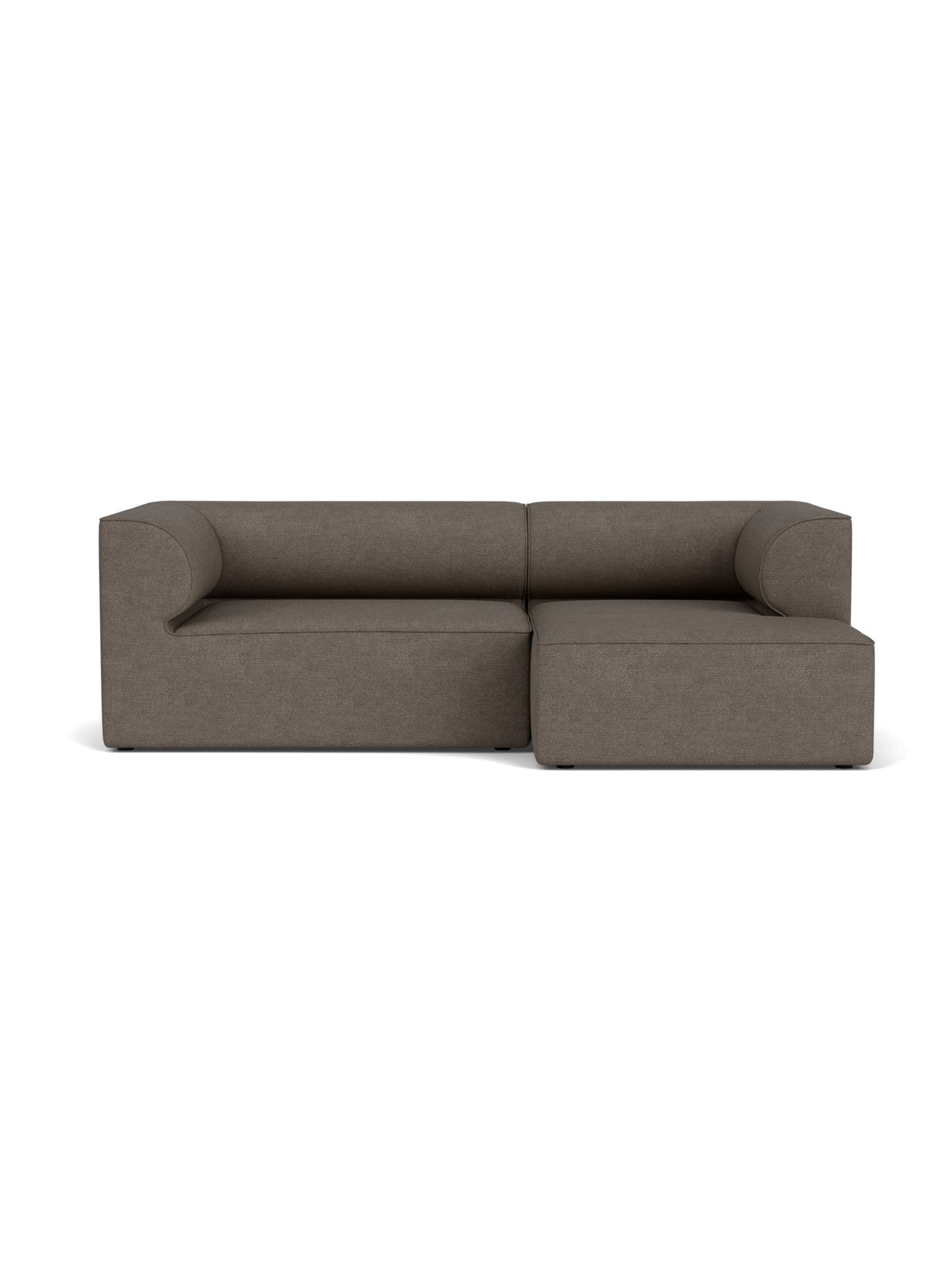 Front-facing view of the Eave Modular Sofa, 96, Configuration 5, upholstered in a dark brown textured bouclé fabric.
