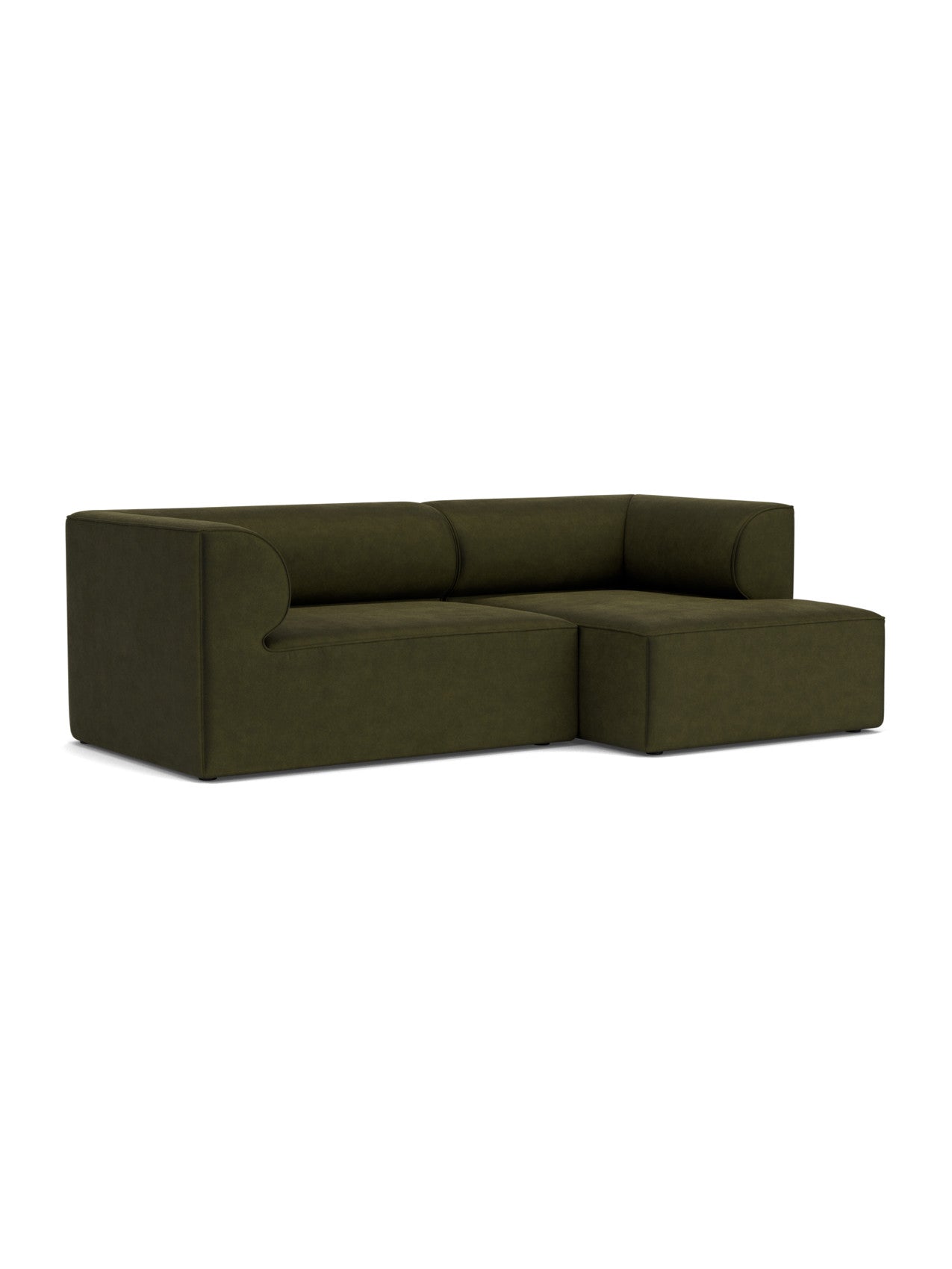 Eave Modular Sofa, Configuration 5, in dark green fabric. The L-shaped sofa features a right-side chaise longue.
