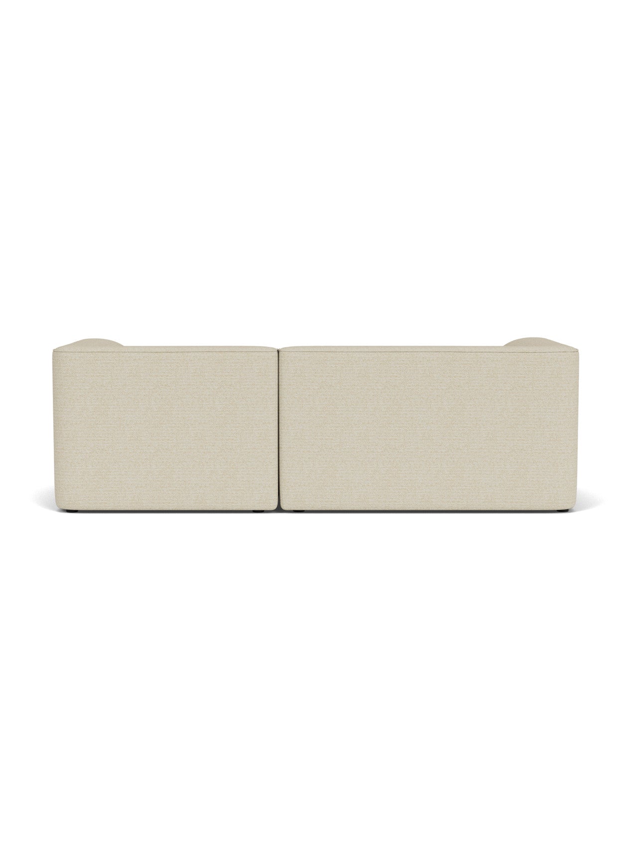 A back view of the Eave Modular Sofa, 96, 2-seater, Configurations 5-6, upholstered in a light beige fabric.