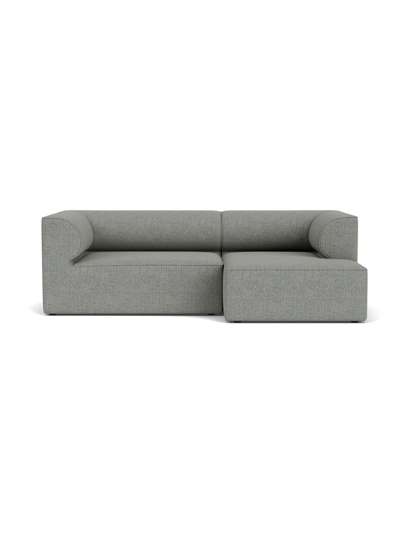 Front view of the Eave Modular Sofa, 96, Configuration 5, with a right-side chaise longue in light grey Safire 12.