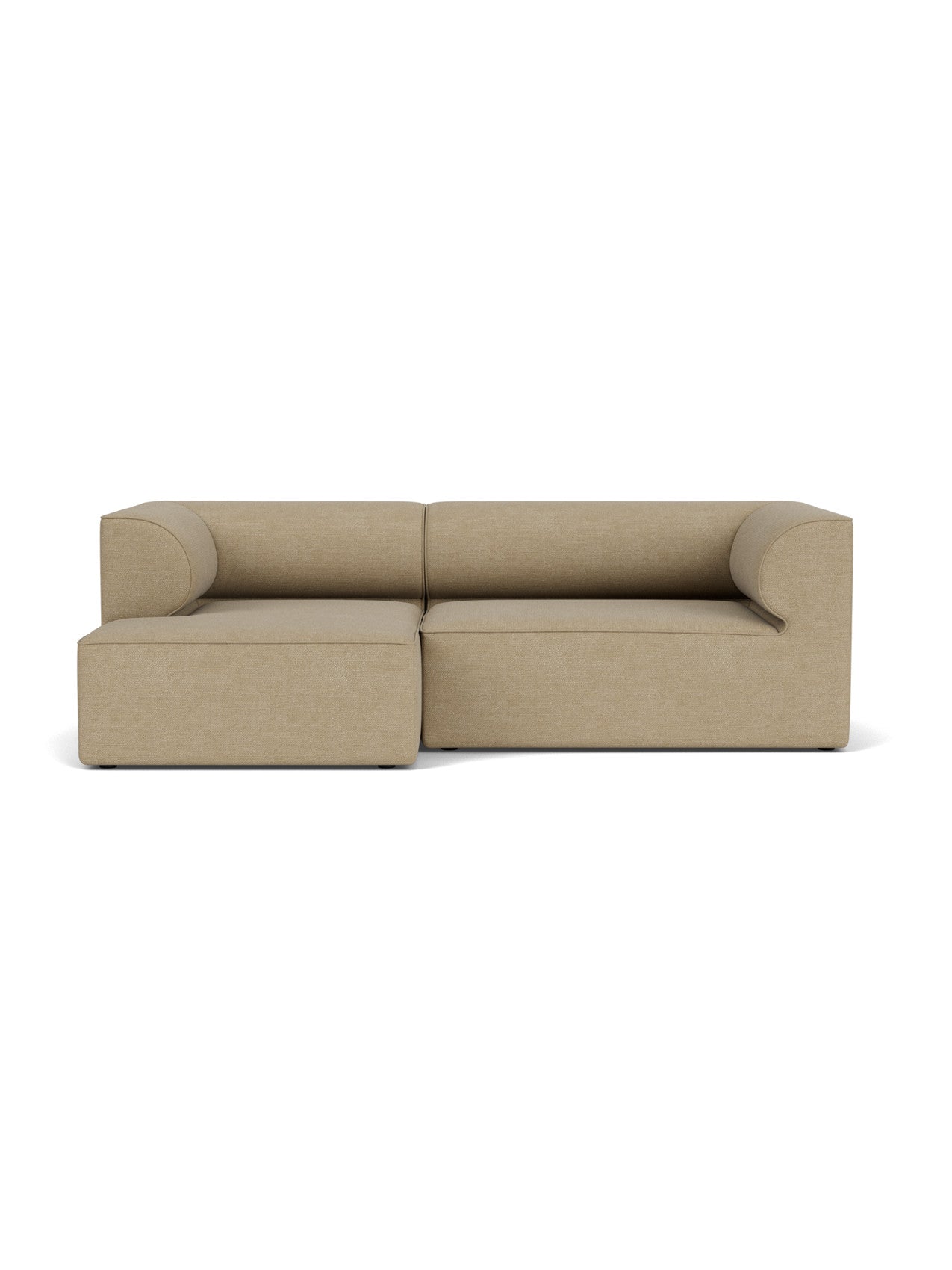 Front view of the Eave Modular Sofa, 96, 2-seater, Configuration 6, upholstered in a light brown bouclé fabric.
