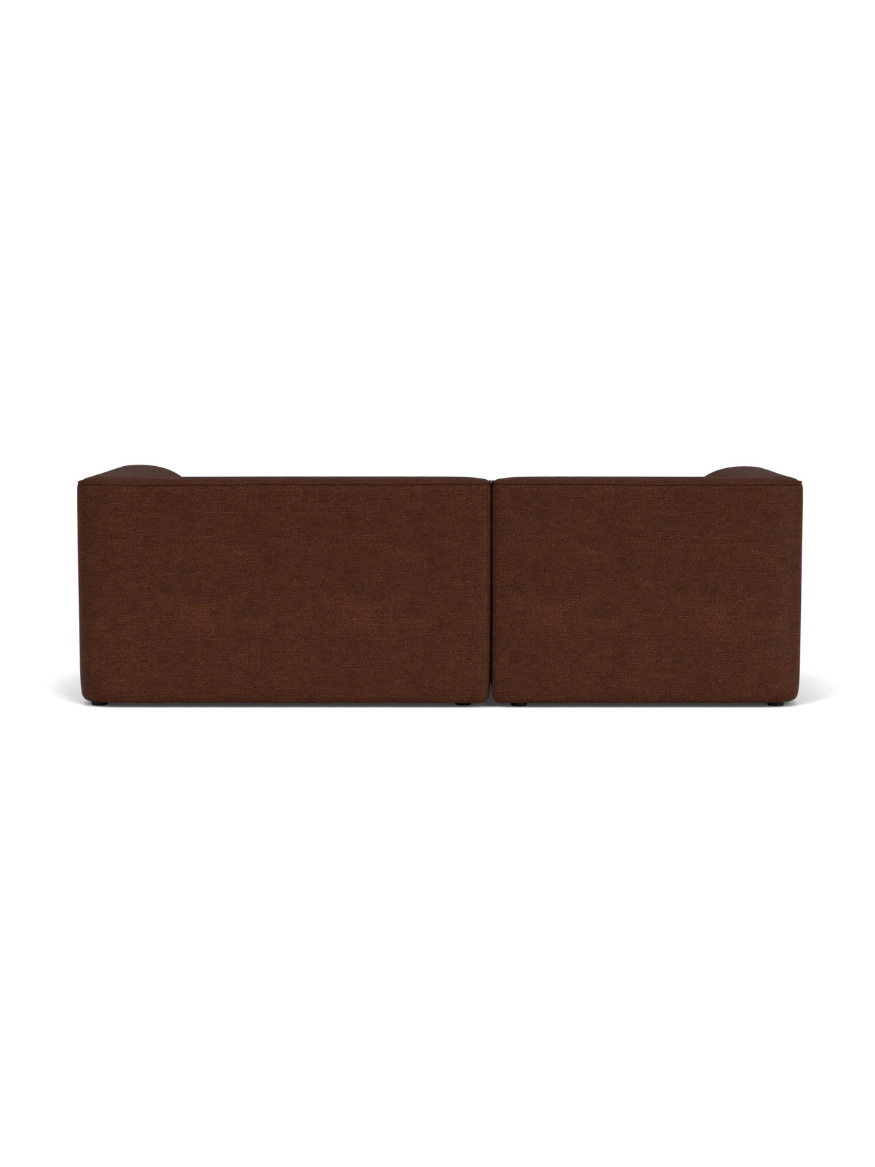 Back view of the Eave Modular Sofa, 96, Configuration 6, upholstered in a textured brown Audo Bouclé 08 fabric.