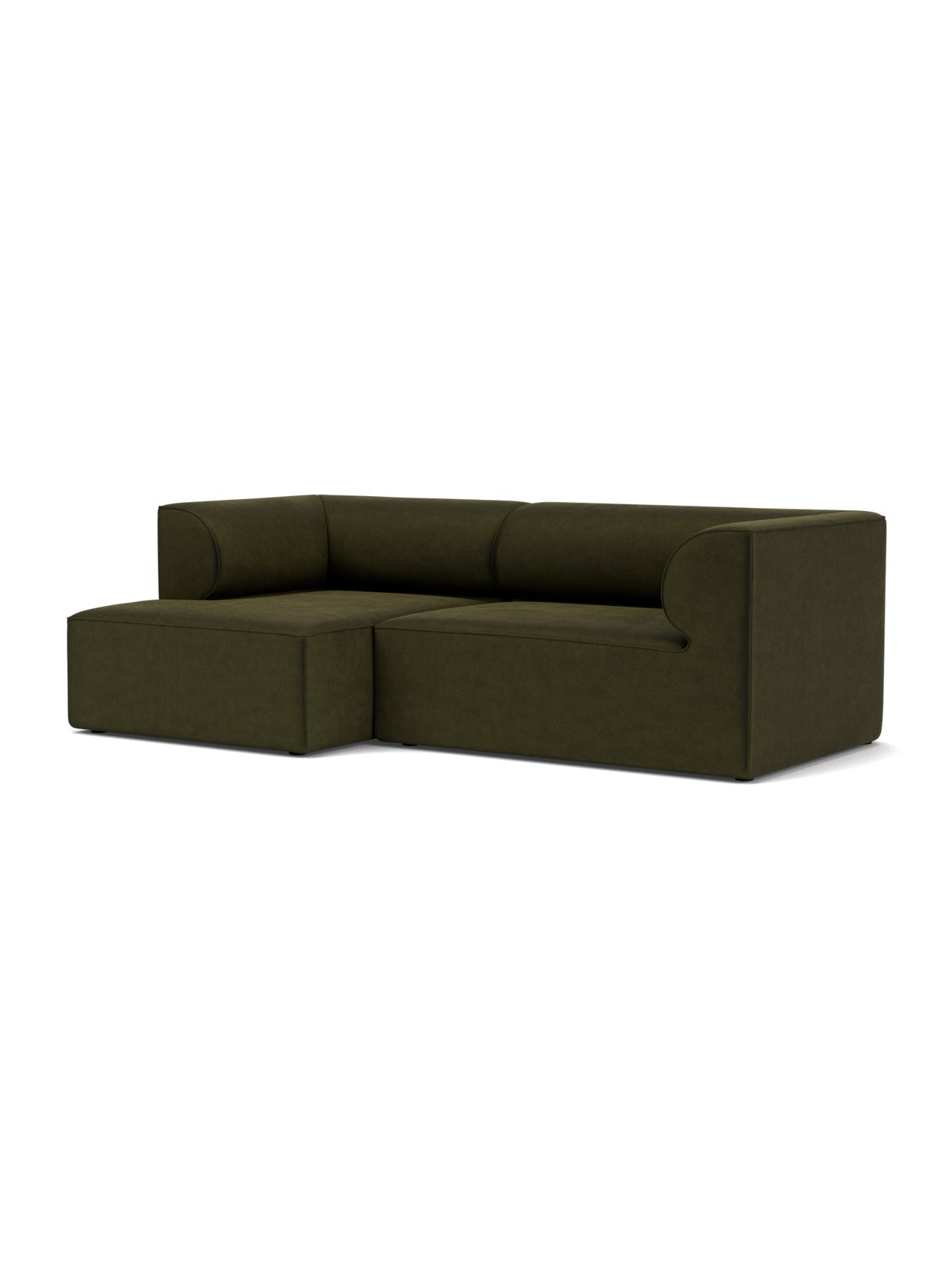 Eave Modular Sofa, 96, Configuration 6, upholstered in dark green Champion 035 fabric, shown at an angle on white background.