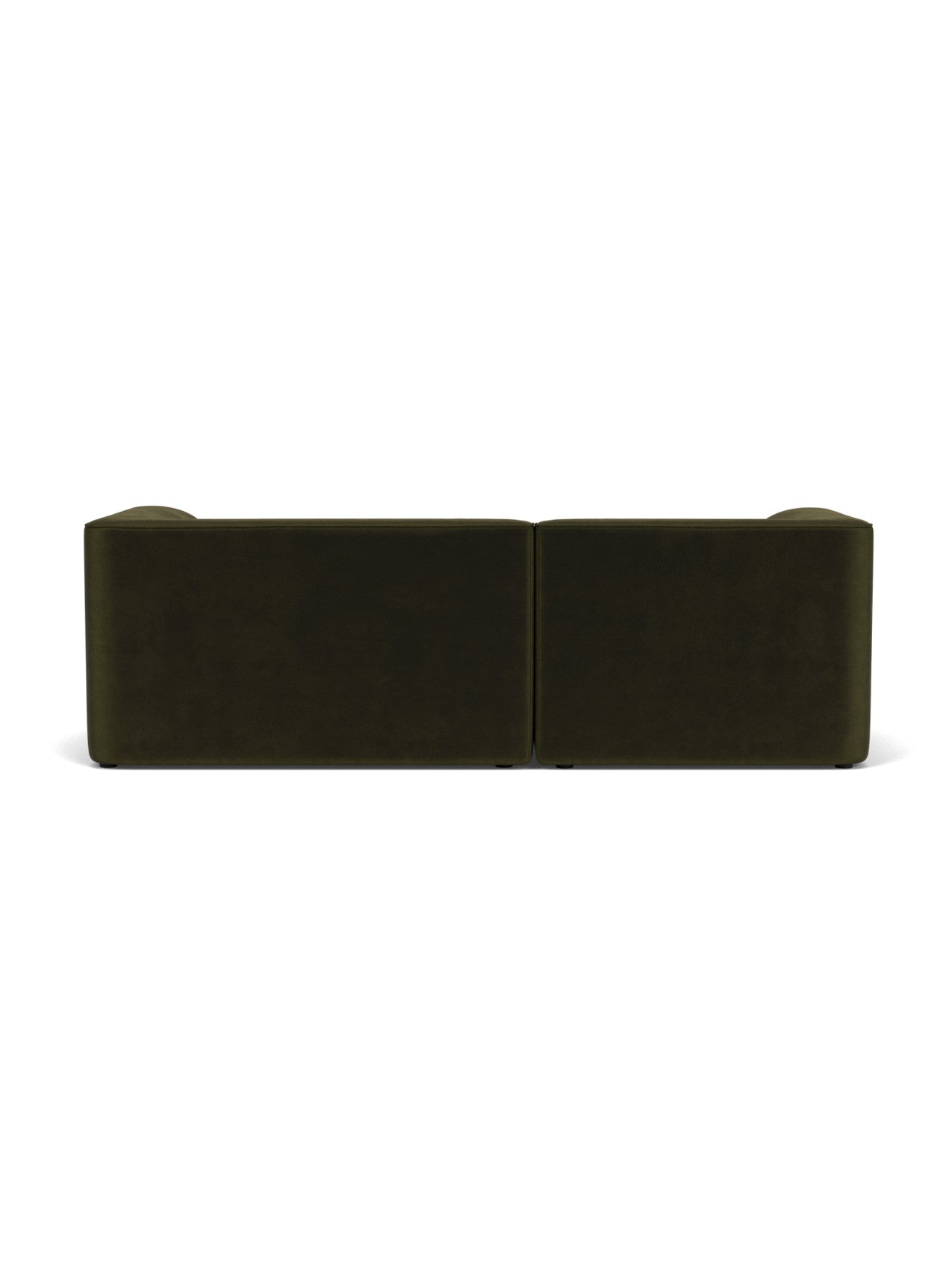 Back view of the Eave Modular Sofa, 96, 2-seater in Configuration 6, upholstered in dark green Champion 035 fabric.