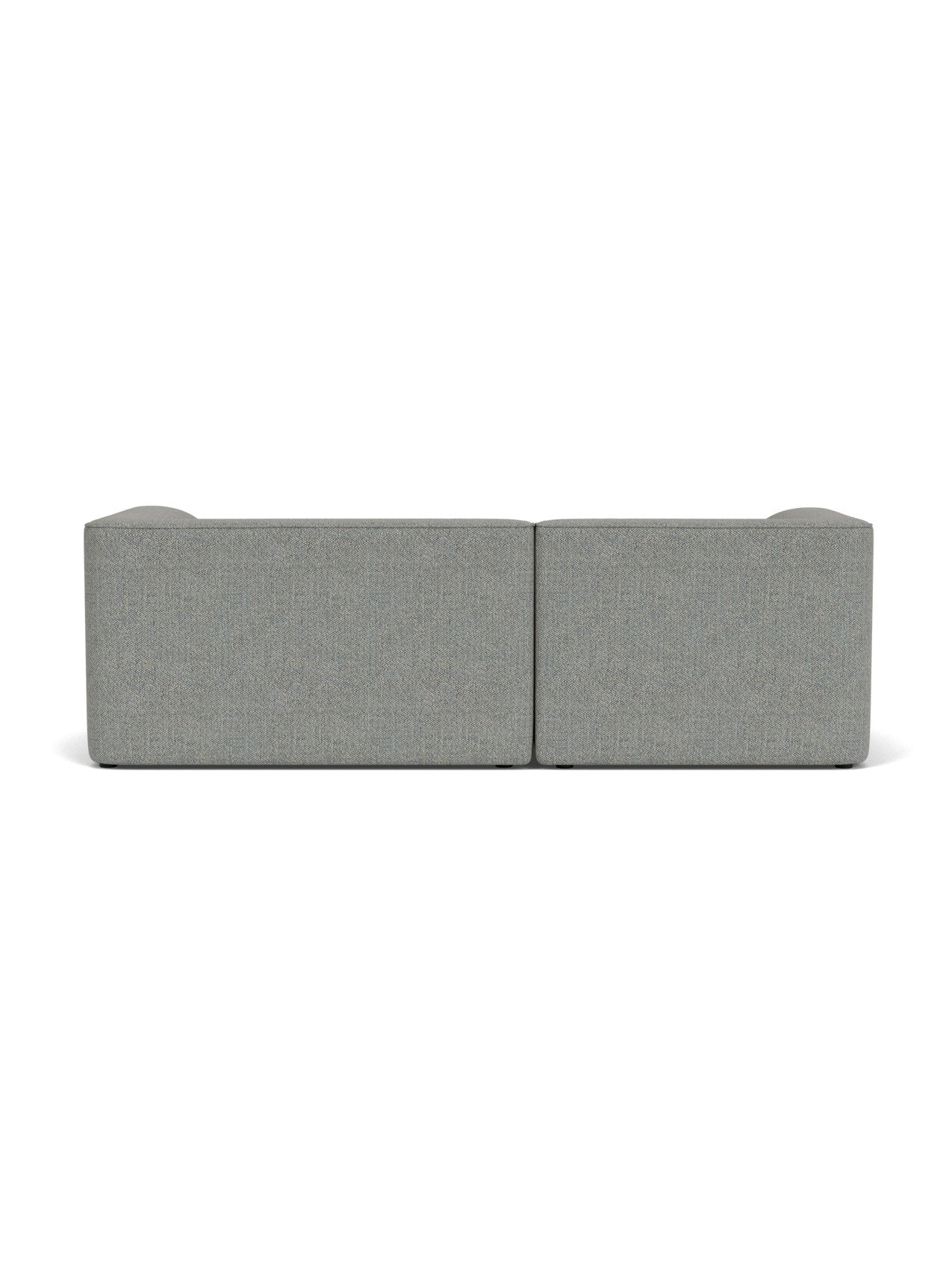 The back view of the Eave Modular Sofa, Configuration 6, upholstered in a light grey Safire 12 fabric on a white background.