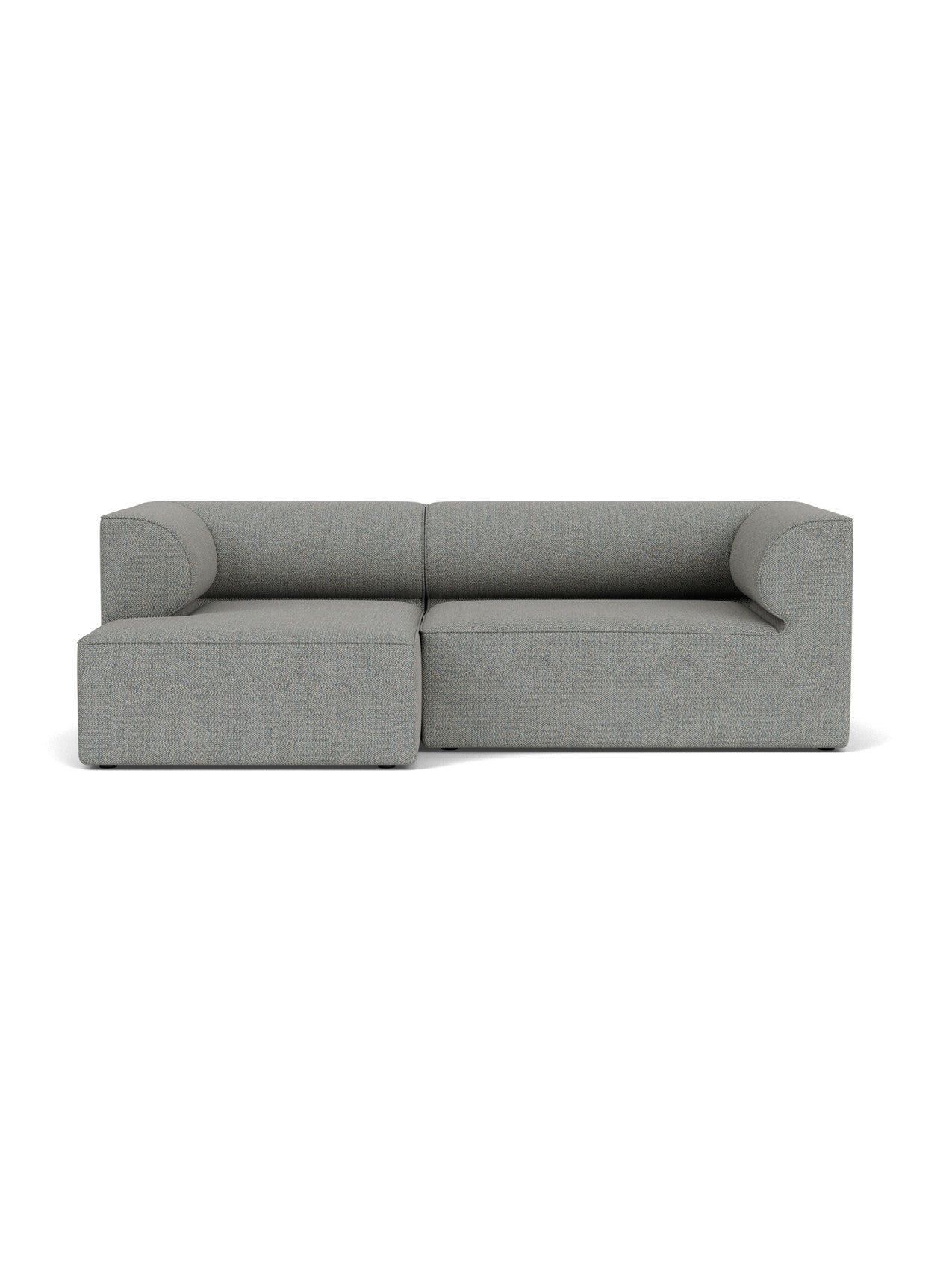 Front view of the Eave Modular Sofa, 96, Configuration 6, a 2-seater with a left chaise longue, upholstered in grey Safire.