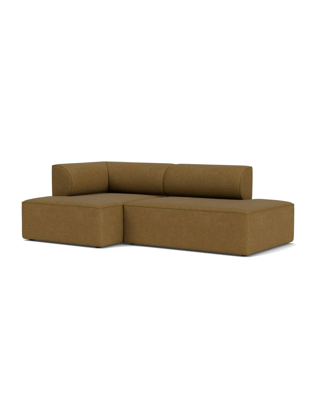 Eave Modular Sofa, 96, Configuration 7, in a brown Audo Bouclé 06 fabric, seen from an angle on a plain white background.