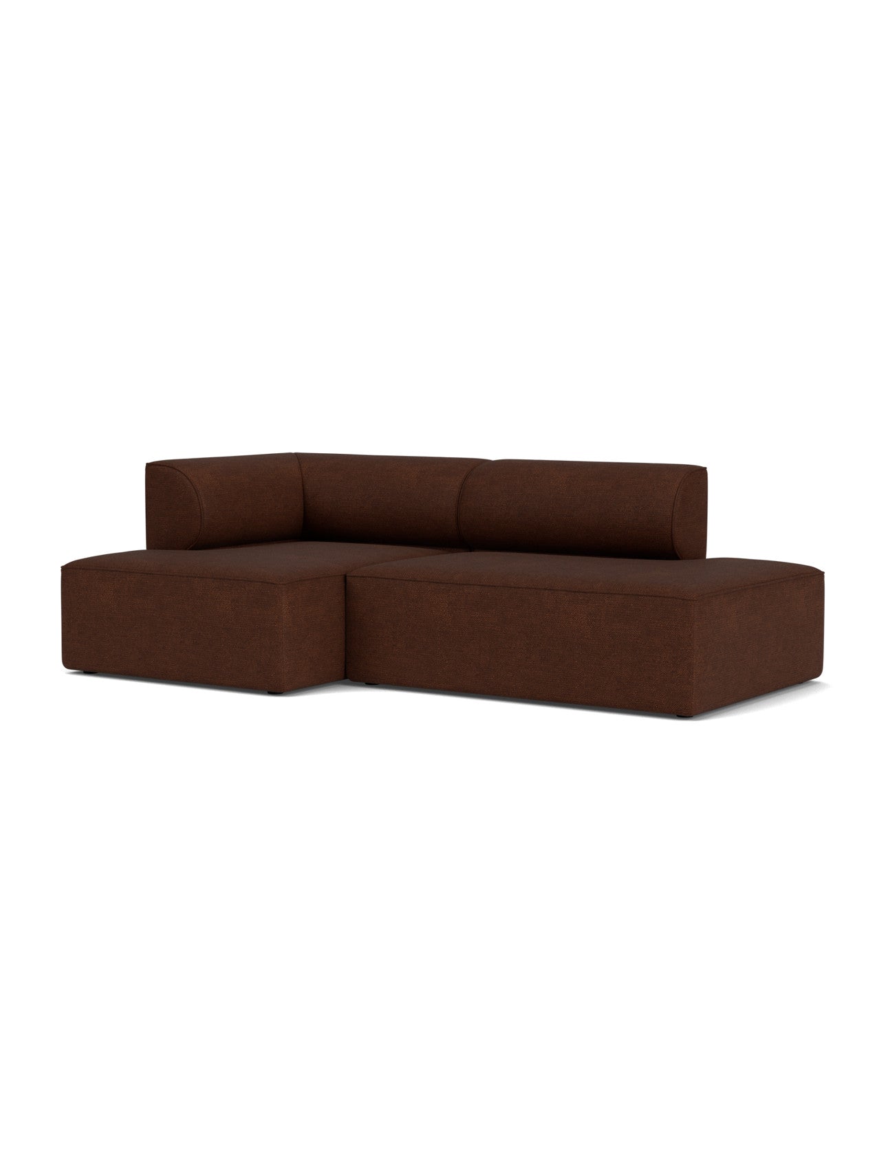 A dark brown Eave Modular Sofa, 96, Configuration 7, bouclé fabric. The 2.5-seater L-shaped sofa is shown at an angle.
