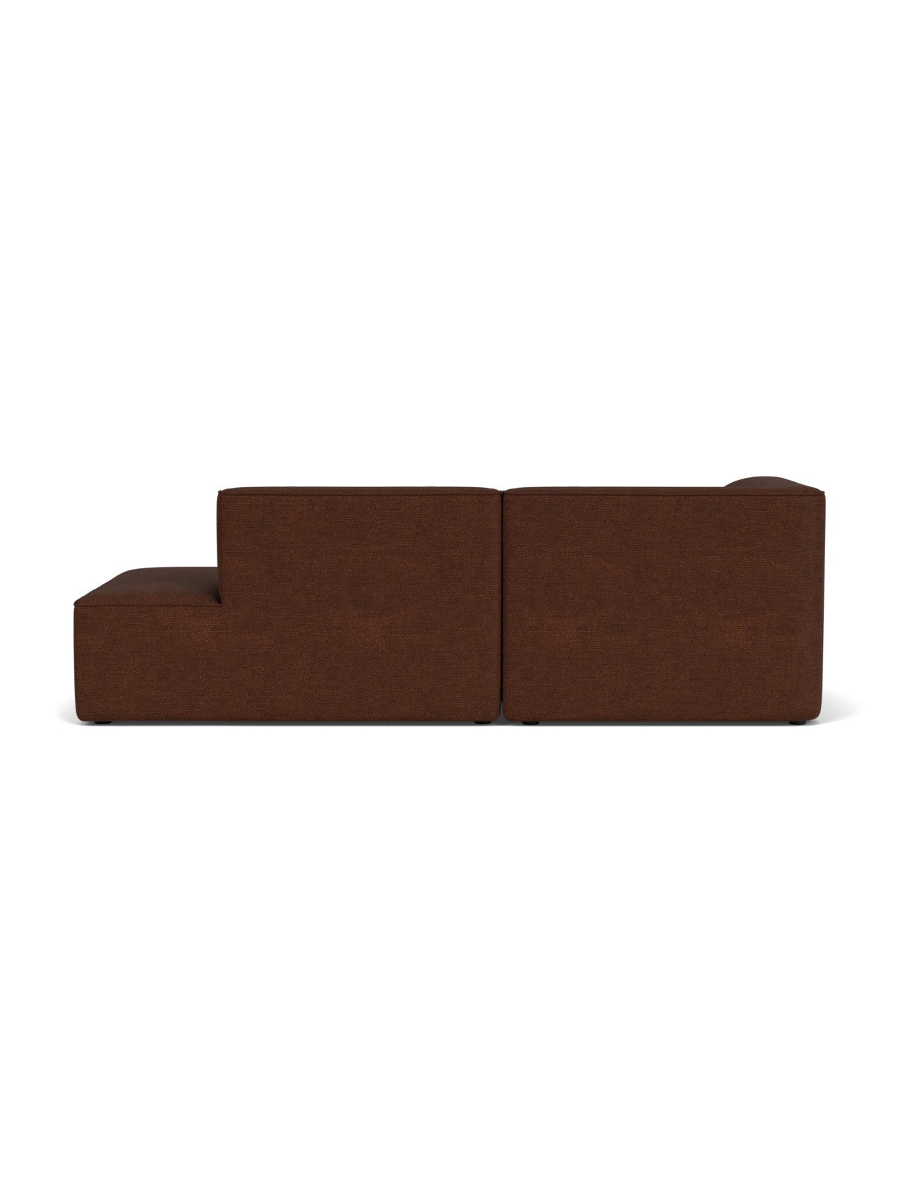 Back view of the Eave Modular Sofa, 96, 2.5-seater, Configuration 7, upholstered in dark brown Audo Bouclé 08 fabric.
