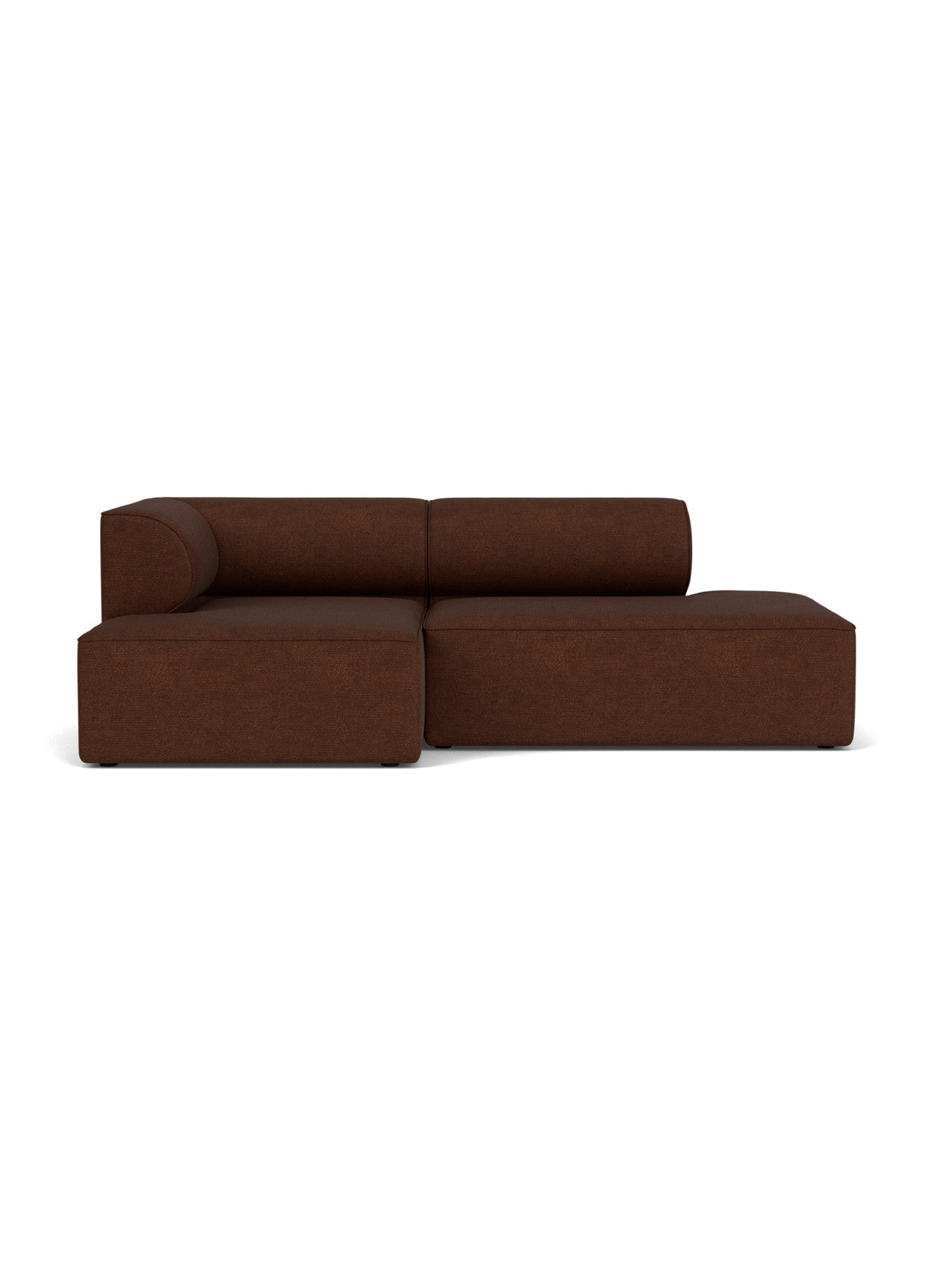 Front view of the Eave Modular Sofa, 96, Configuration 7, a 2.5-seater with a right-hand chaise in brown Audo Bouclé 08.