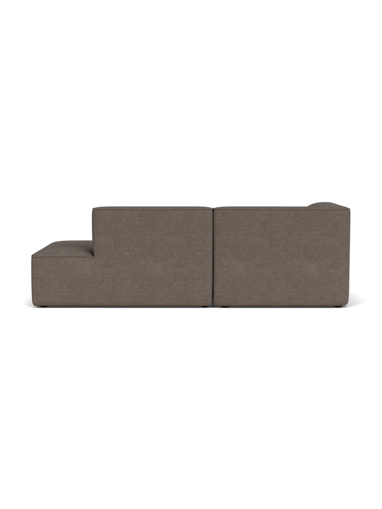 Back view of the Eave Modular Sofa, 96, 2.5-seater, Configuration 7 in brown bouclé fabric against a white background.