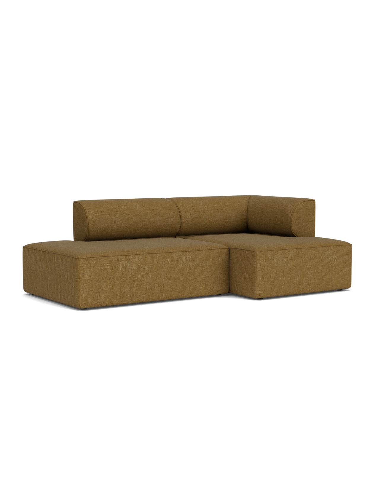 Eave Modular Sofa 96, Configuration 8, a 2.5-seater with a right chaise, upholstered in golden-brown Audo Bouclé 06 fabric.