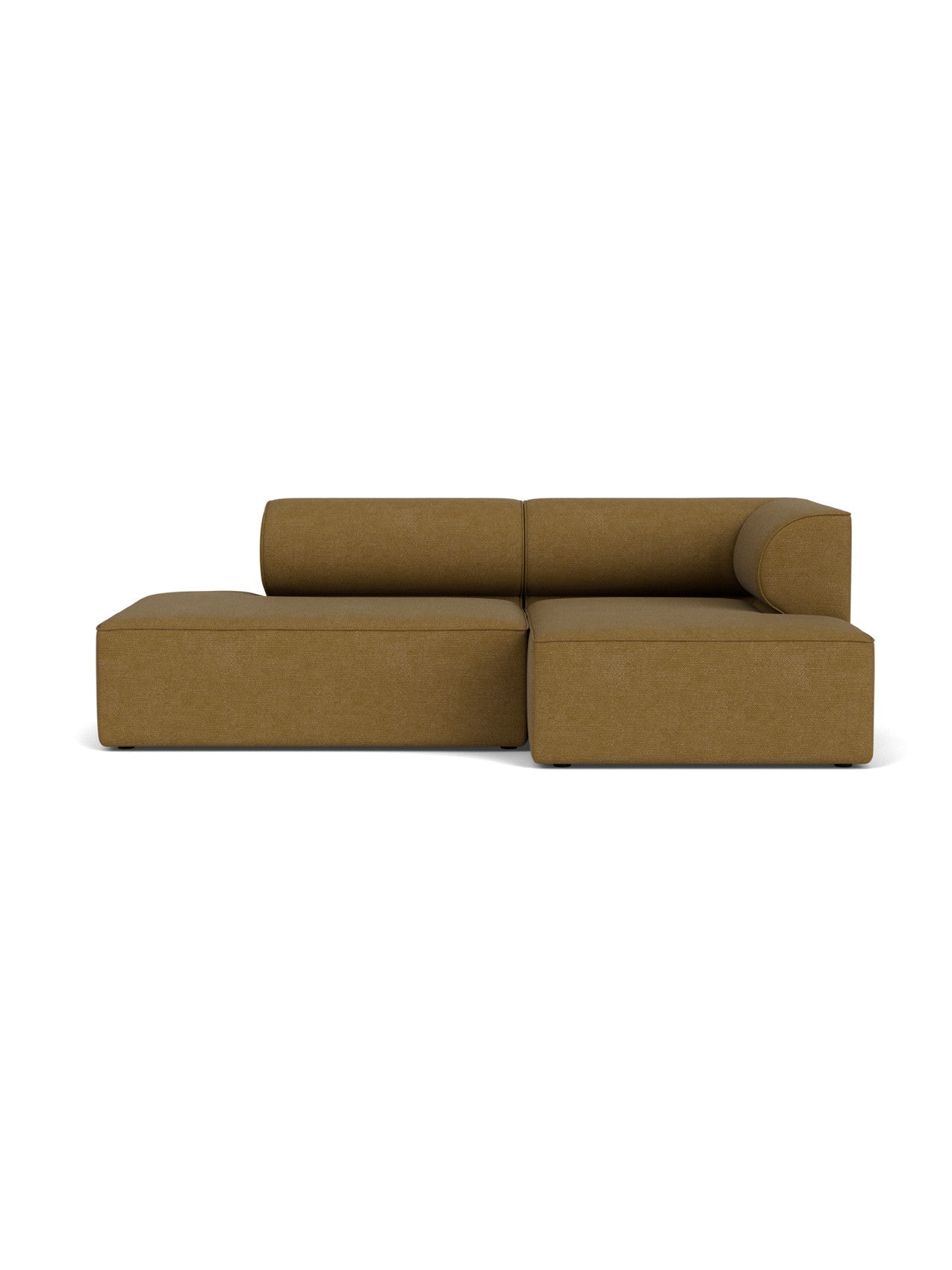 Front view of the Eave Modular Sofa, 96, Configuration 8, upholstered in brownish Audo Bouclé 06 fabric, on white background.