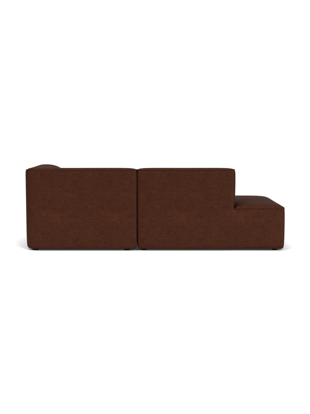 Back view of the Eave Modular Sofa 96, Configuration 8, in dark brown Audo Bouclé 08 fabric against a white background.