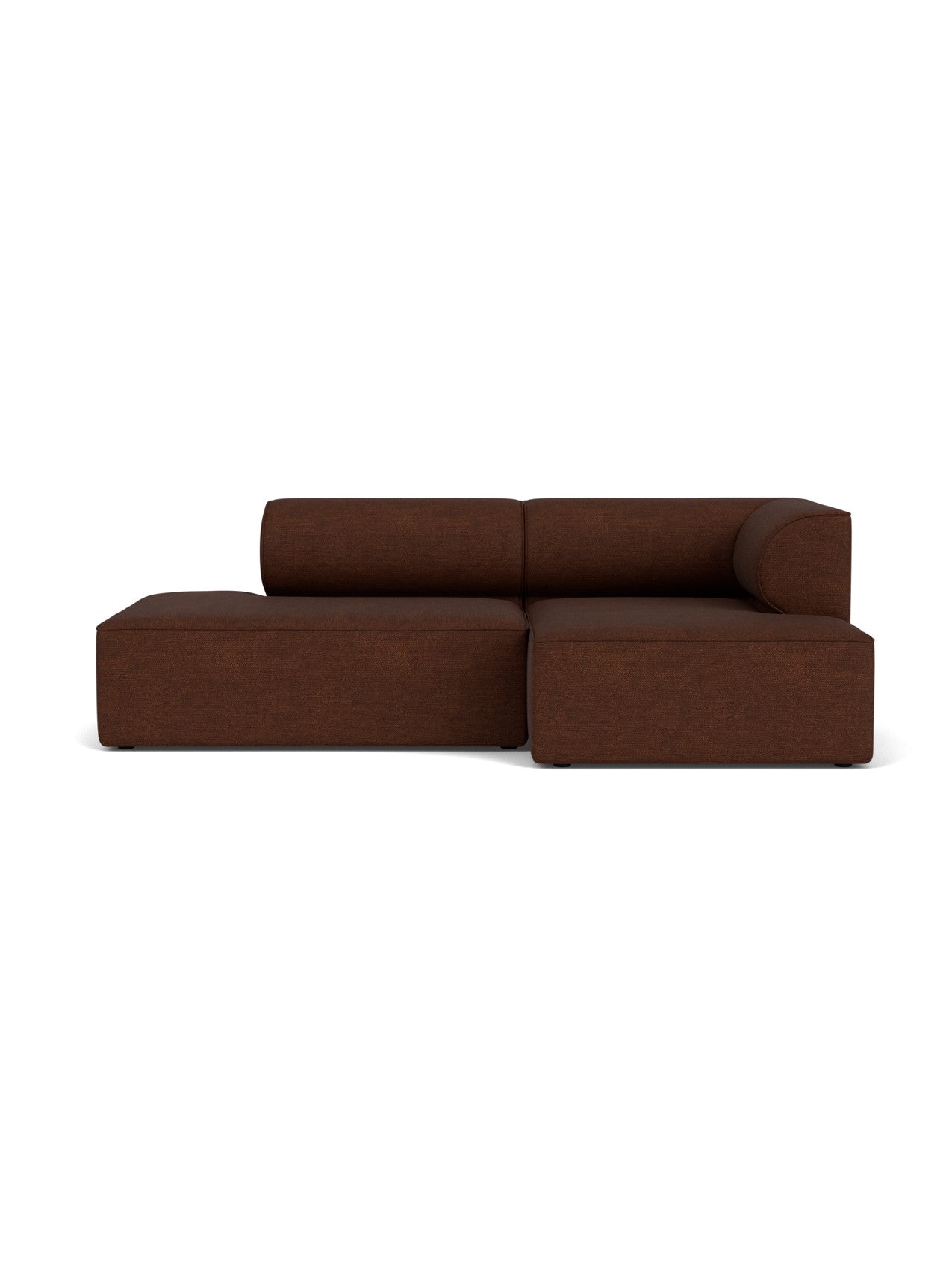 A front-on view of the Eave Modular Sofa, 96, Configuration 8, in a textured brown bouclé fabric against a white background.