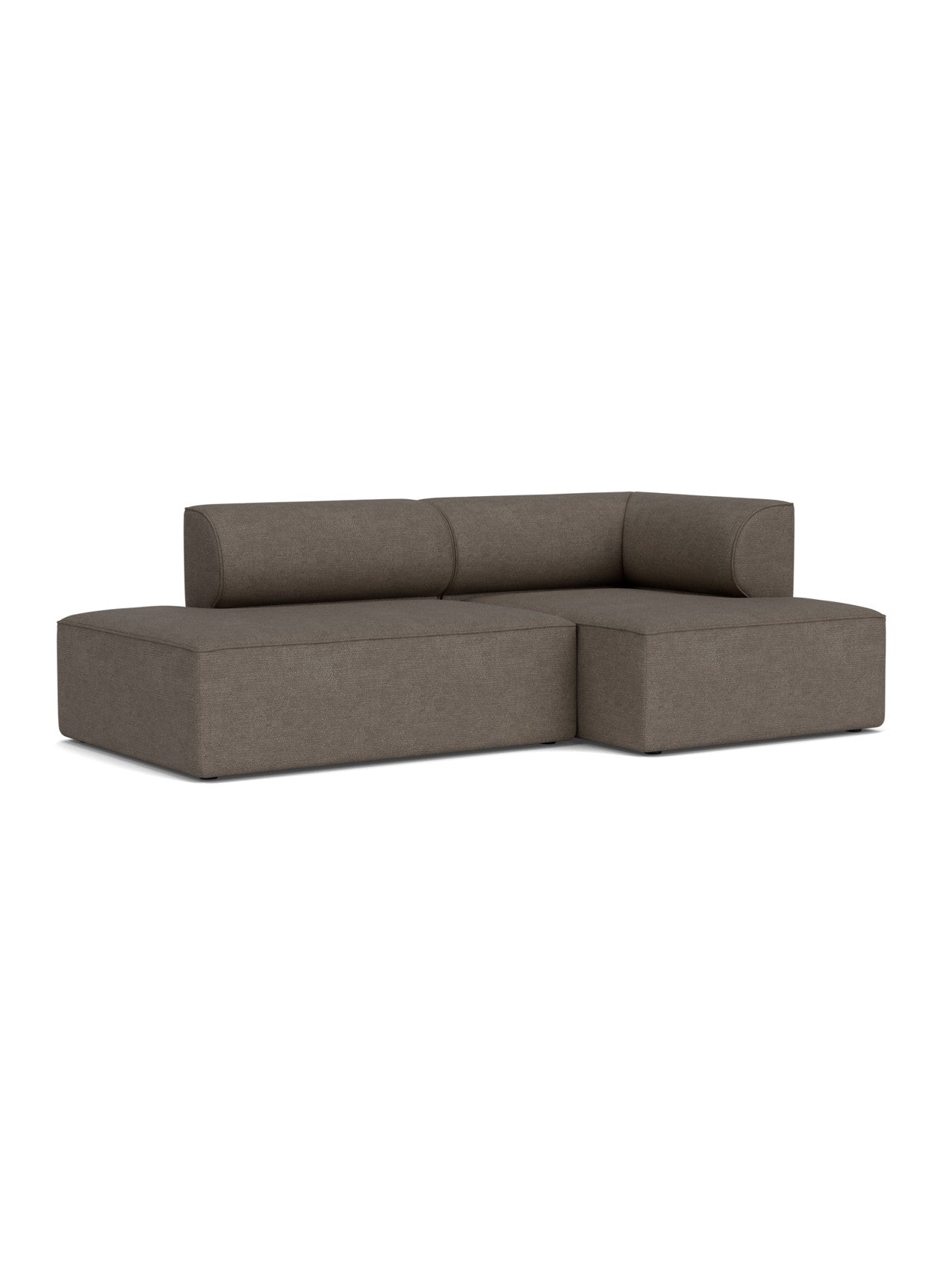 Eave Modular Sofa 96, Configuration 8, an L-shaped sofa in dark brown Bouclé fabric, viewed from a front-three-quarter angle.