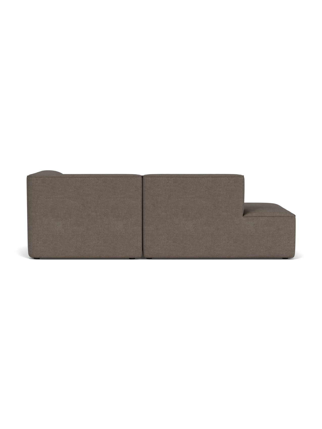 Back view of the Eave Modular Sofa 96, Configuration 8, in a dark brown bouclé fabric against a white background.