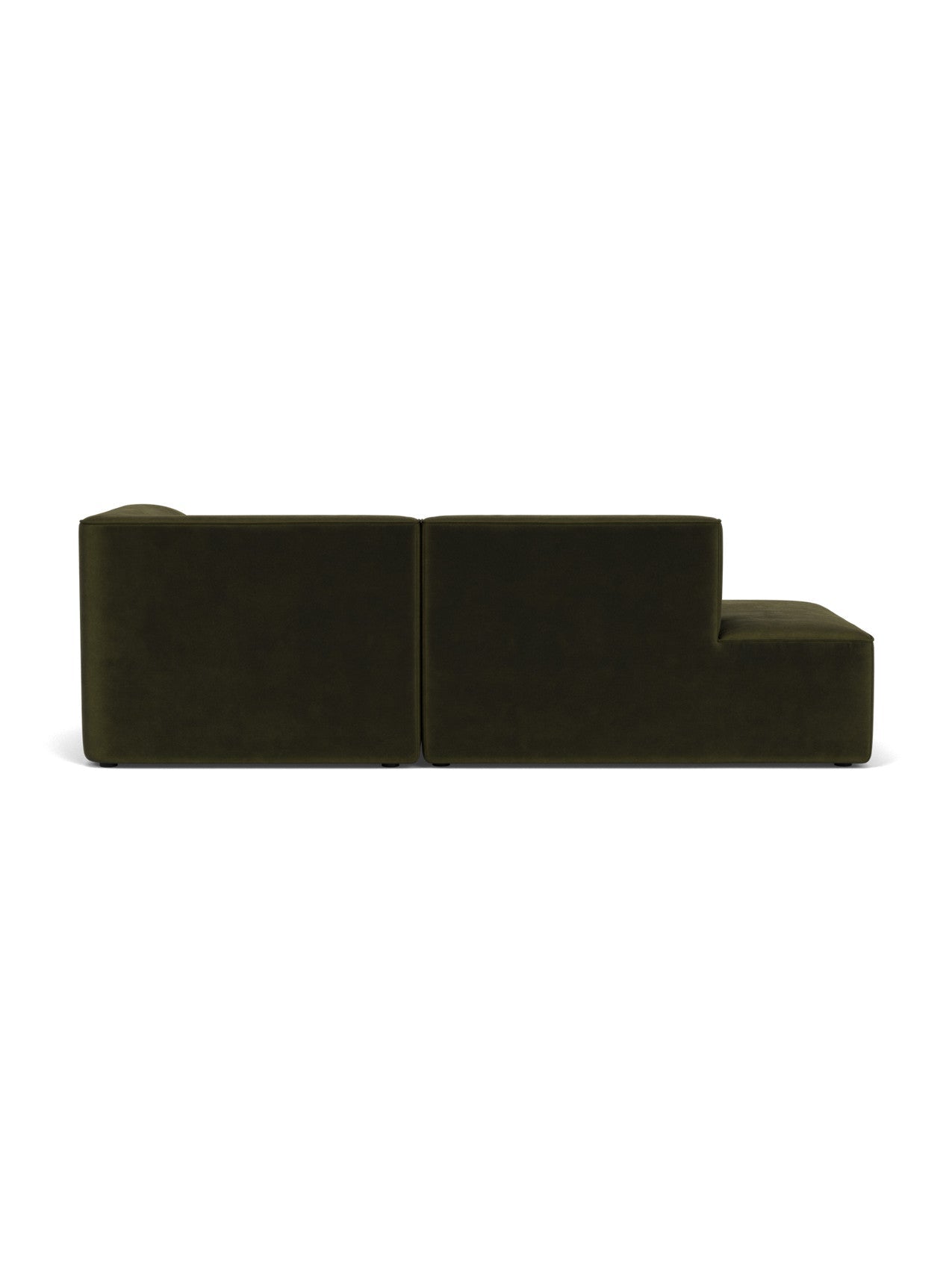 A back view of the Eave Modular Sofa, 96, Configuration 8, in a dark green Champion 035 fabric against a plain background.
