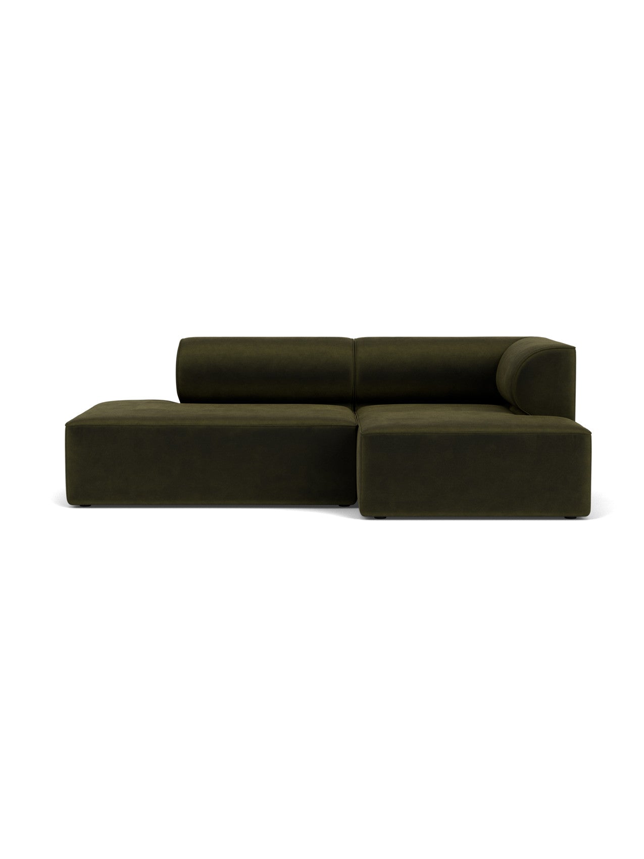 Front view of the Eave Modular Sofa 96, Configuration 8, in dark green Champion fabric with a right-hand corner piece.